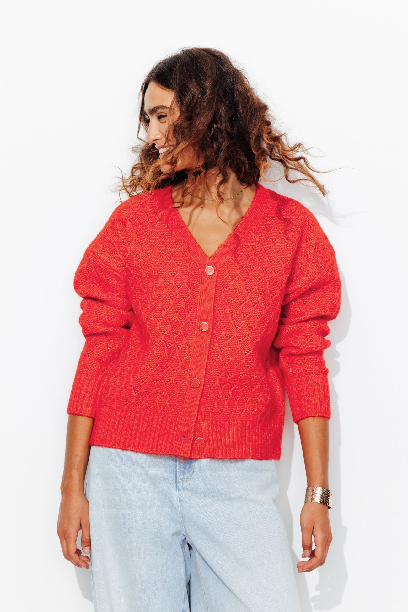 Recto Rouge Cardigan torsadé recto-verso - Rouge - Promod