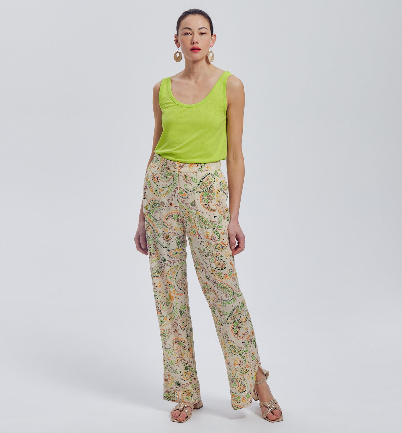 Débardeur en lin mélangé - Vert fluo – Image 2