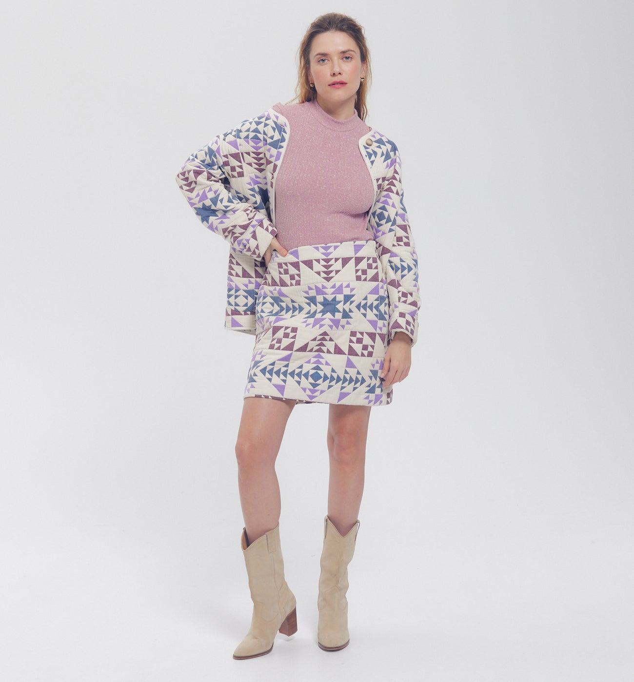 Jupe courte patchwork - Imprimé écru – Image 2