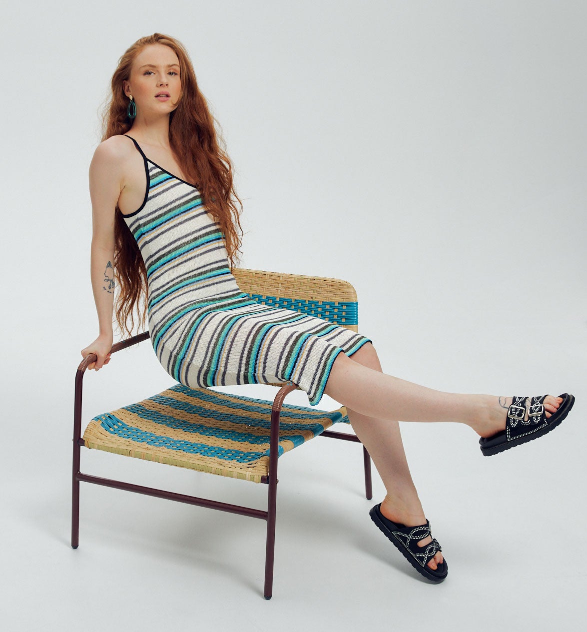 Robe rayé en tricot Femme – Rayé écru