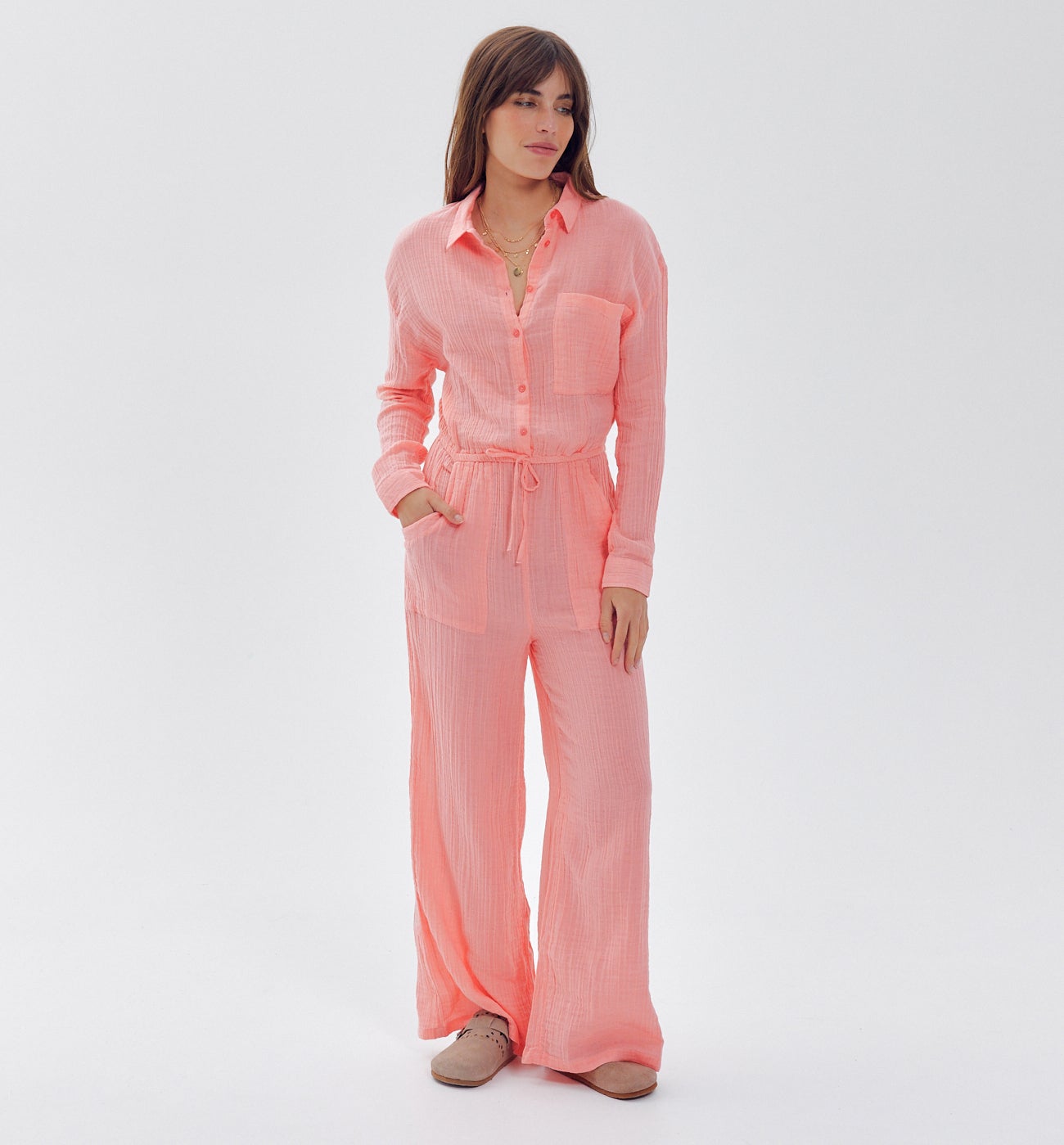 Combi en gaze de coton Femme - Corail – Image 2