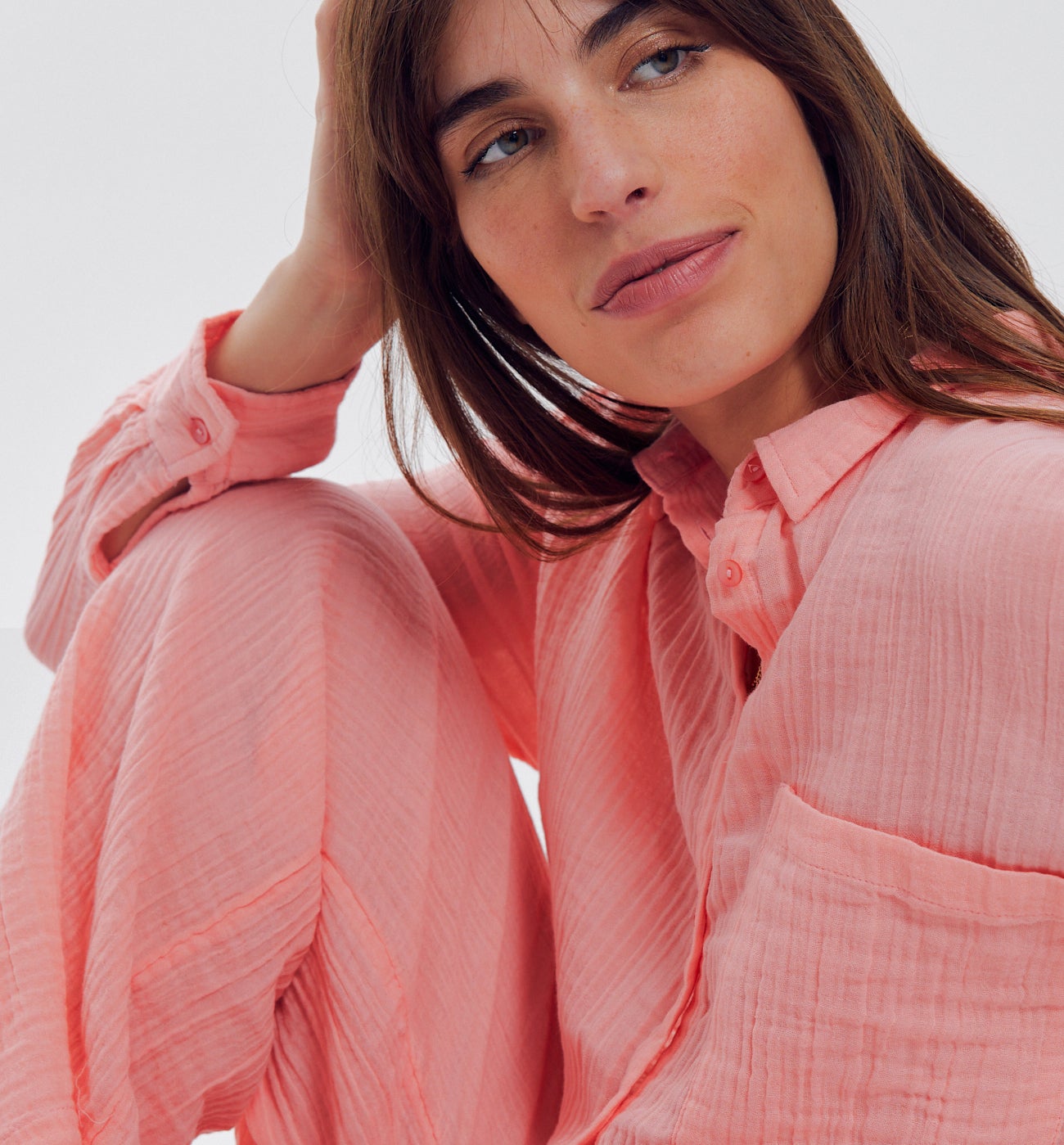 Combi en gaze de coton Femme - Corail – Image 4