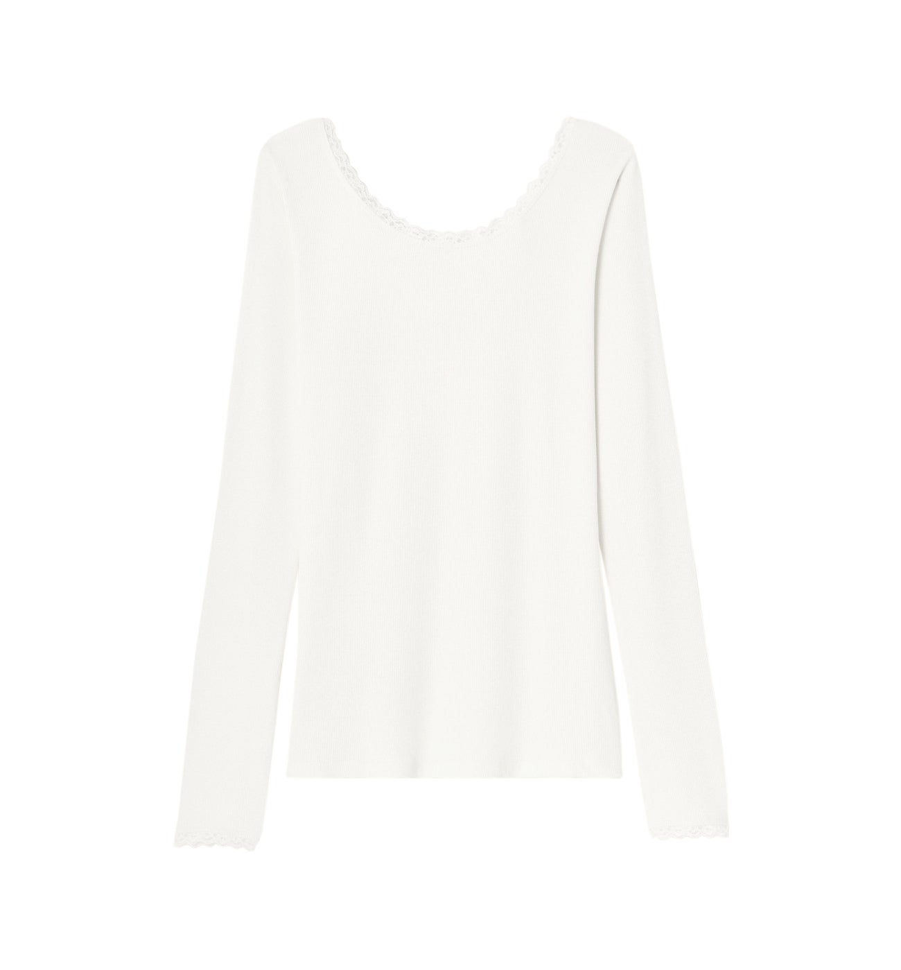 T-shirt côtelé détail dentelle - Ecru – Image 5