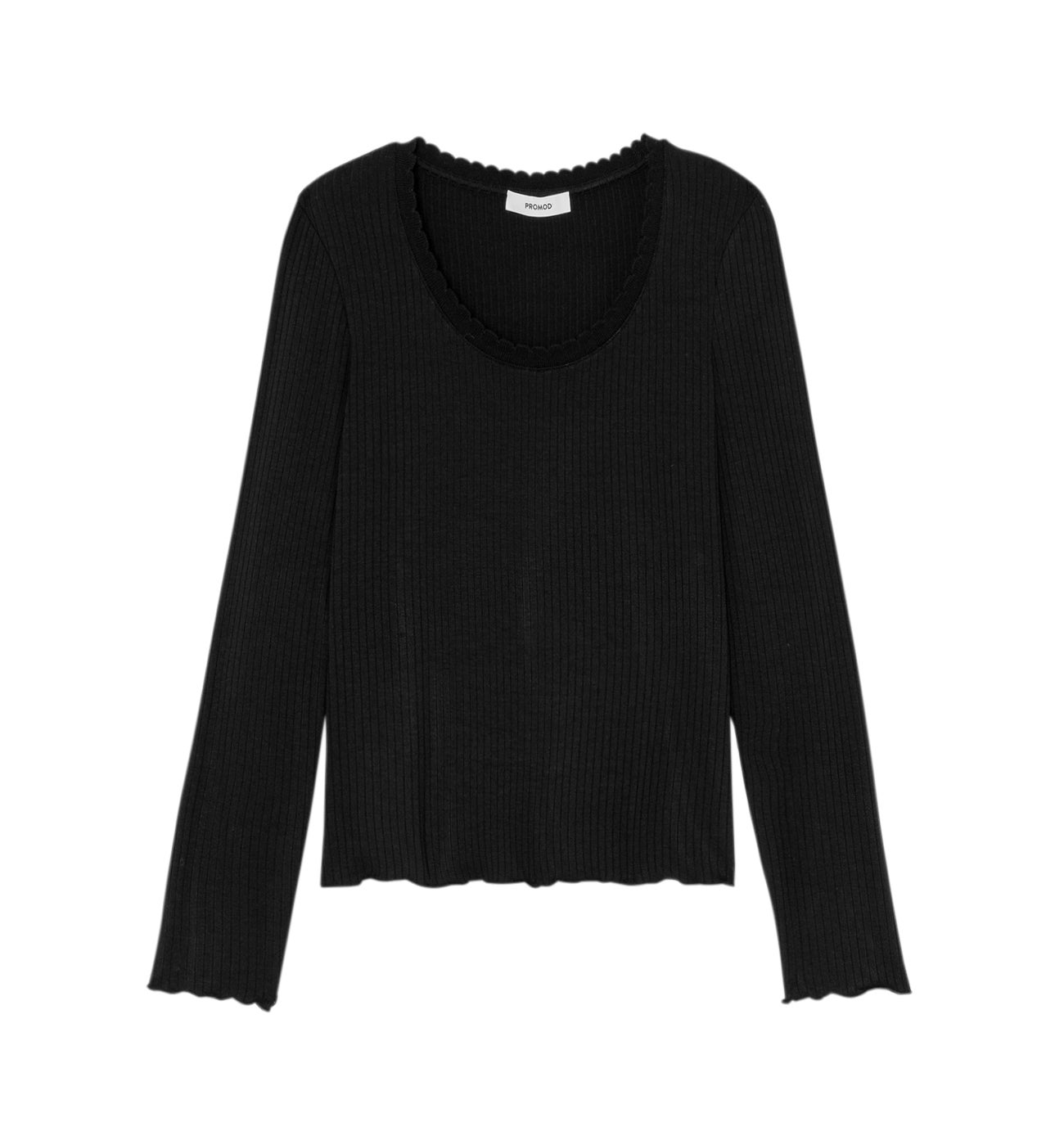 T-shirt côtelé uni Femme - Noir – Image 5