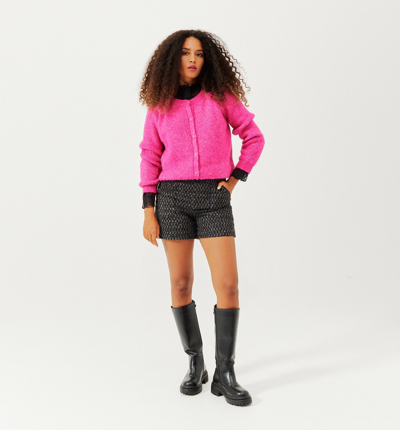 Short tweedé irisé Femme - Imprimé noir – Image 2
