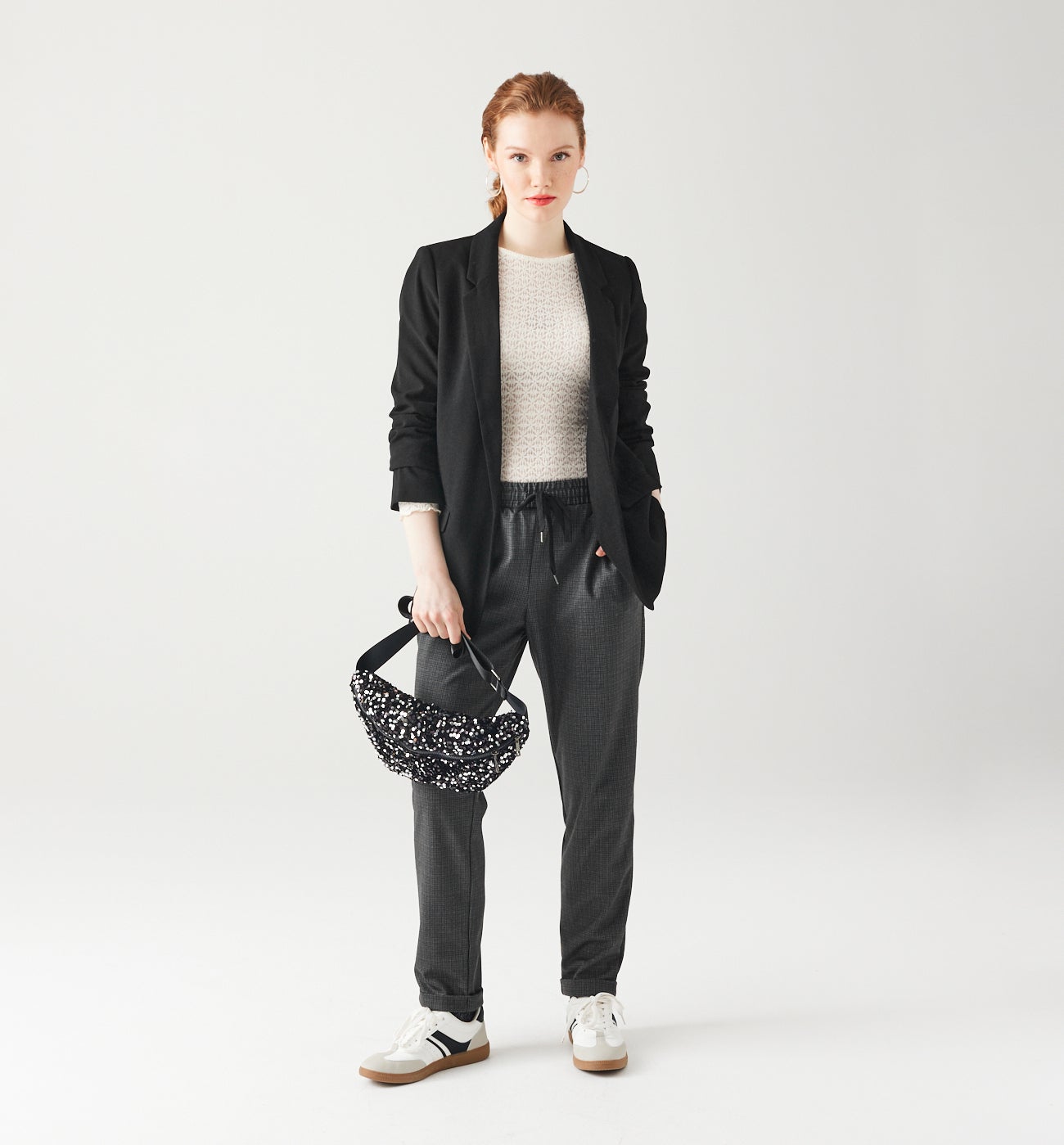 Jogpant à carreaux Femme – Imprimé noir