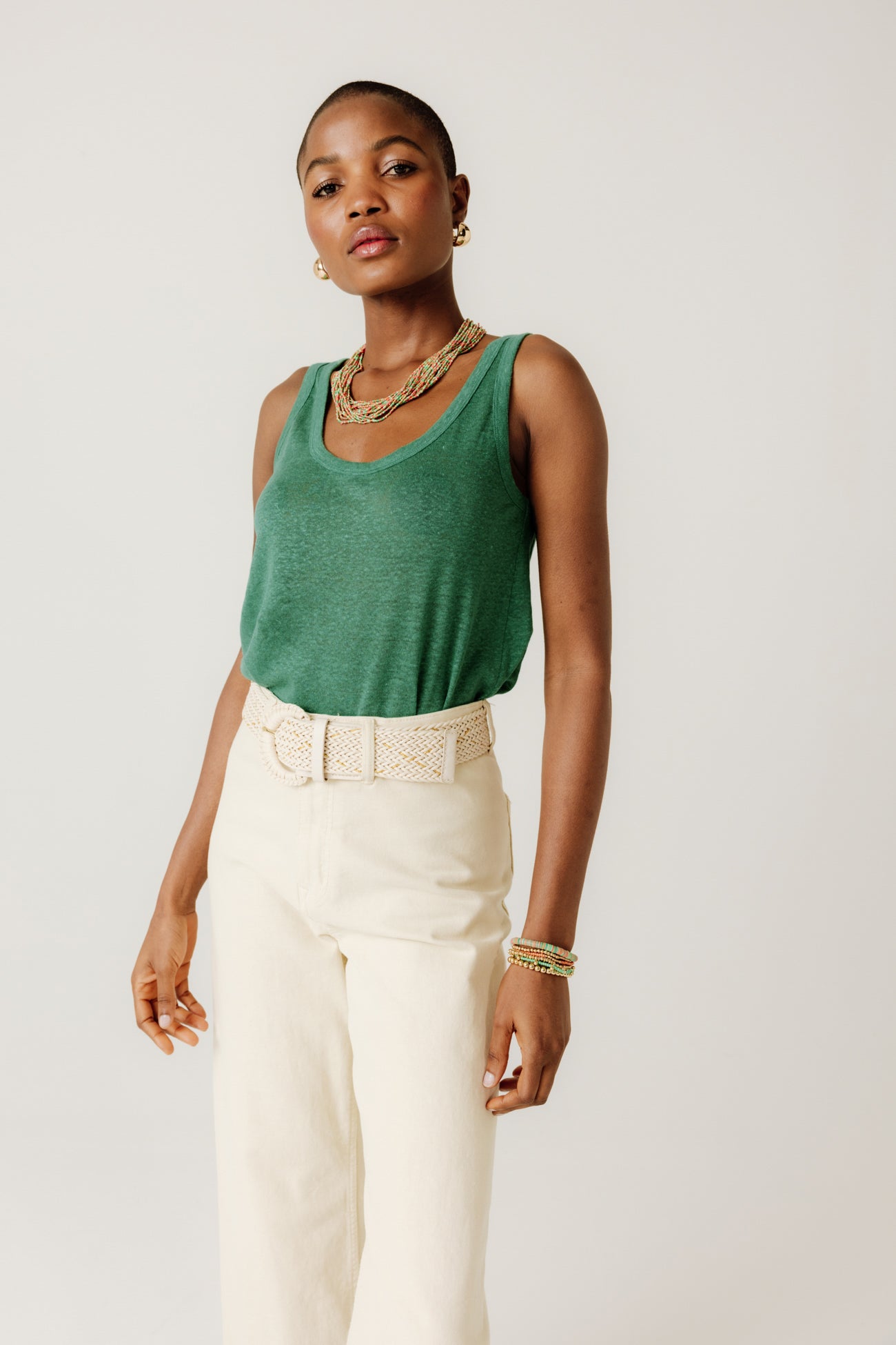 Débardeur en lin Femme - TURQUOISE UNI COLORE