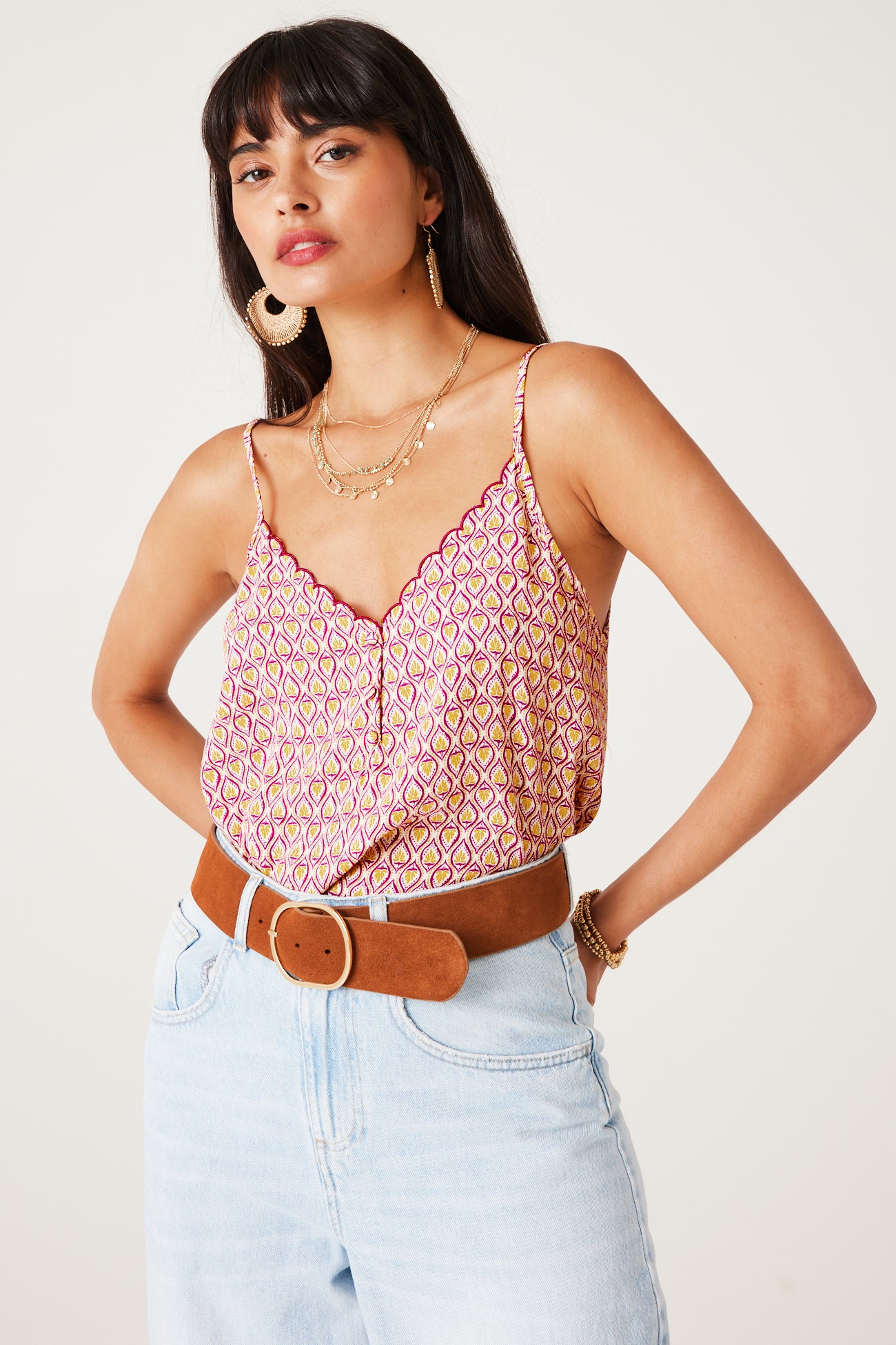Top à fines bretelles Femme - Imprimé cassis