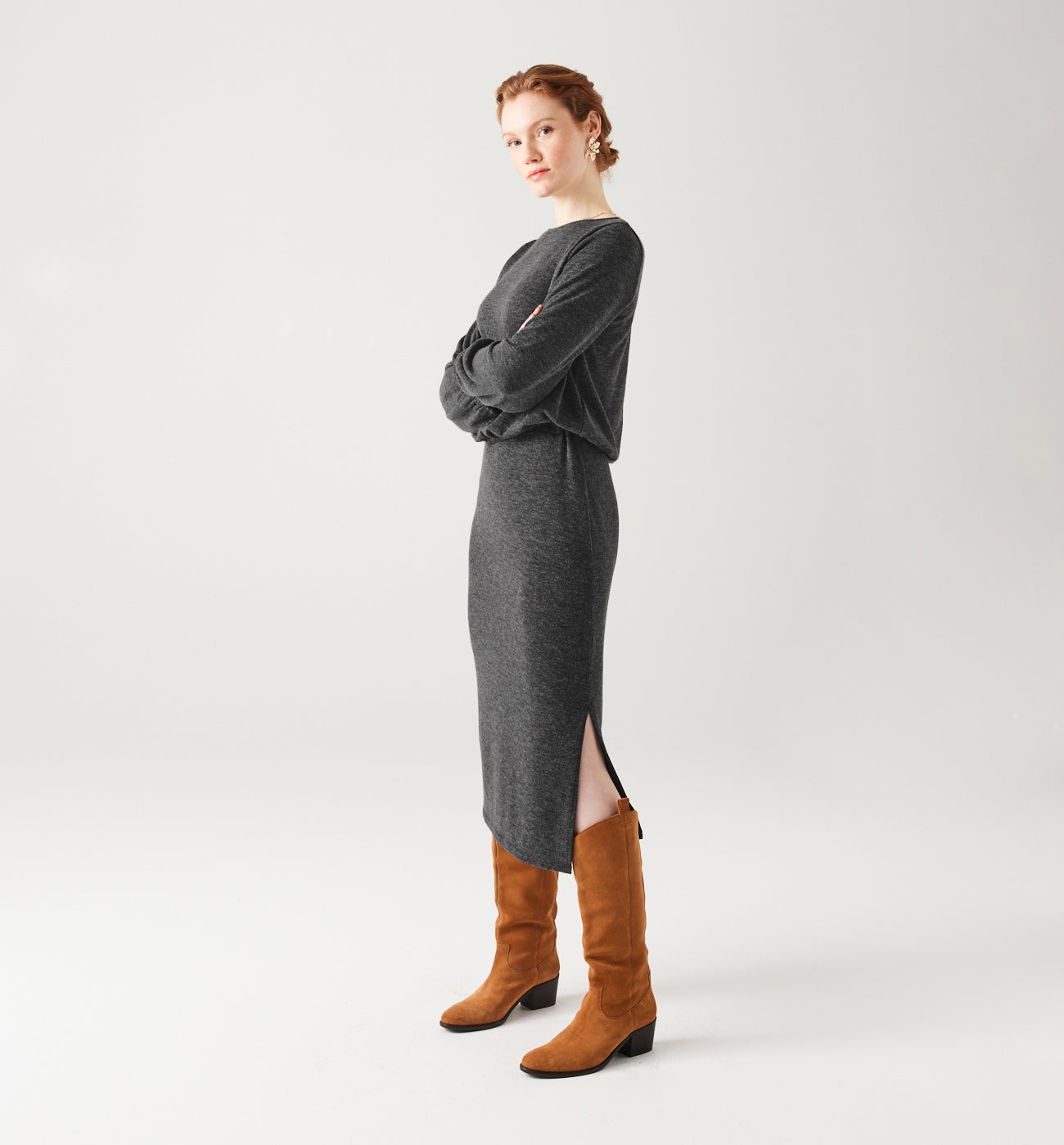 Jupe midi en tricot Femme – Gris