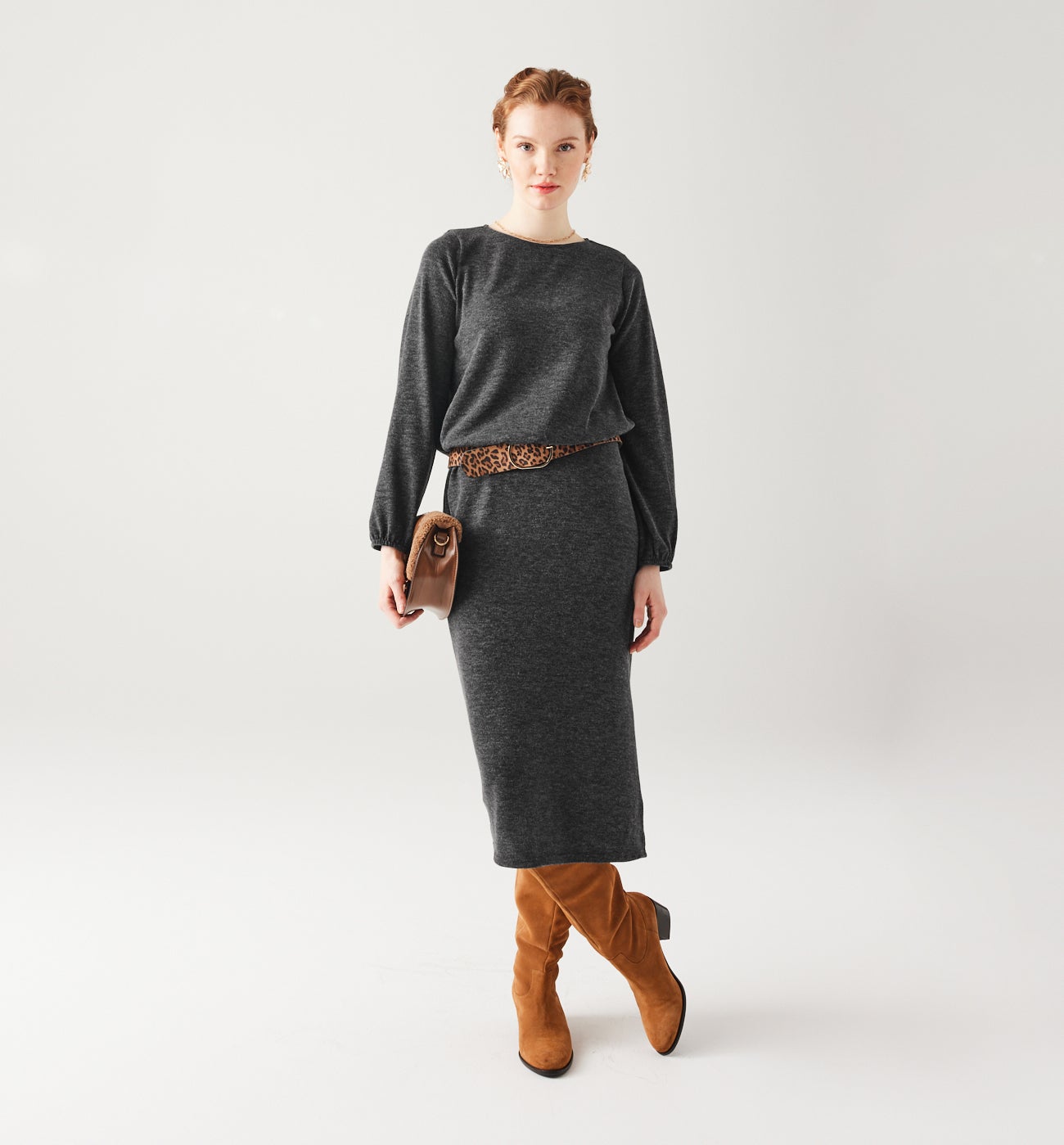 Jupe midi en tricot Femme – Gris