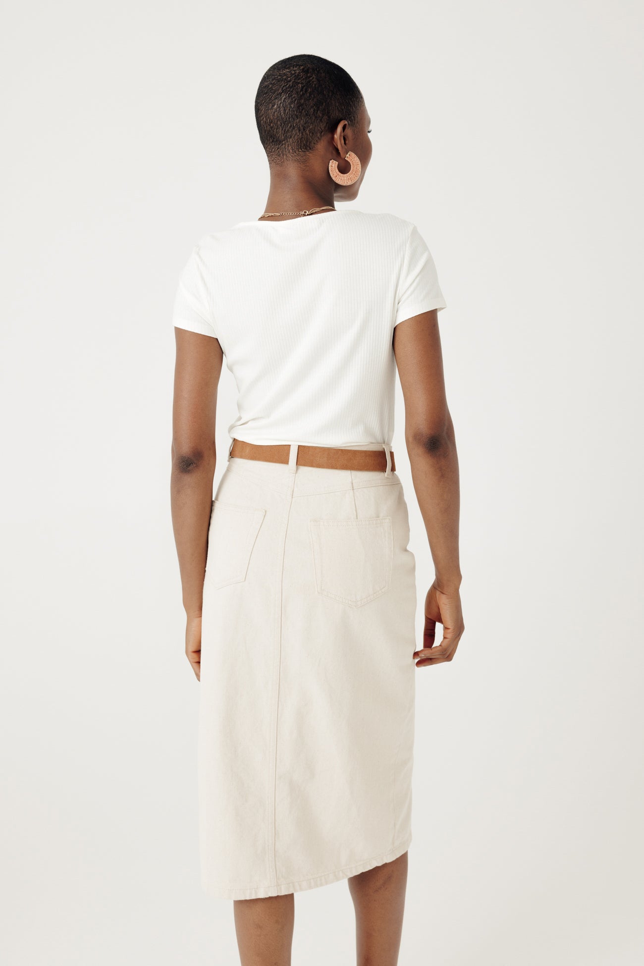 T-shirt côtelé Femme - Ecru – Image 3