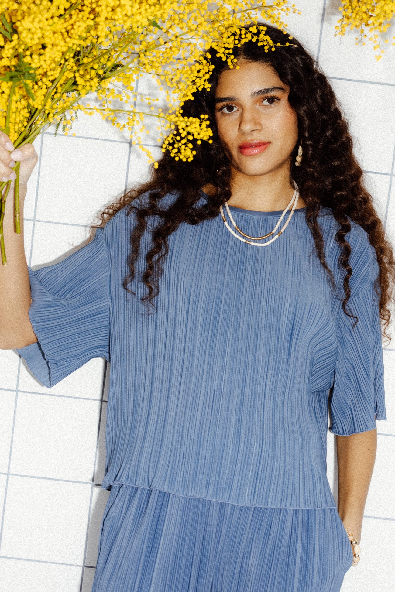 T-shirt plissé Femme - Bleu
