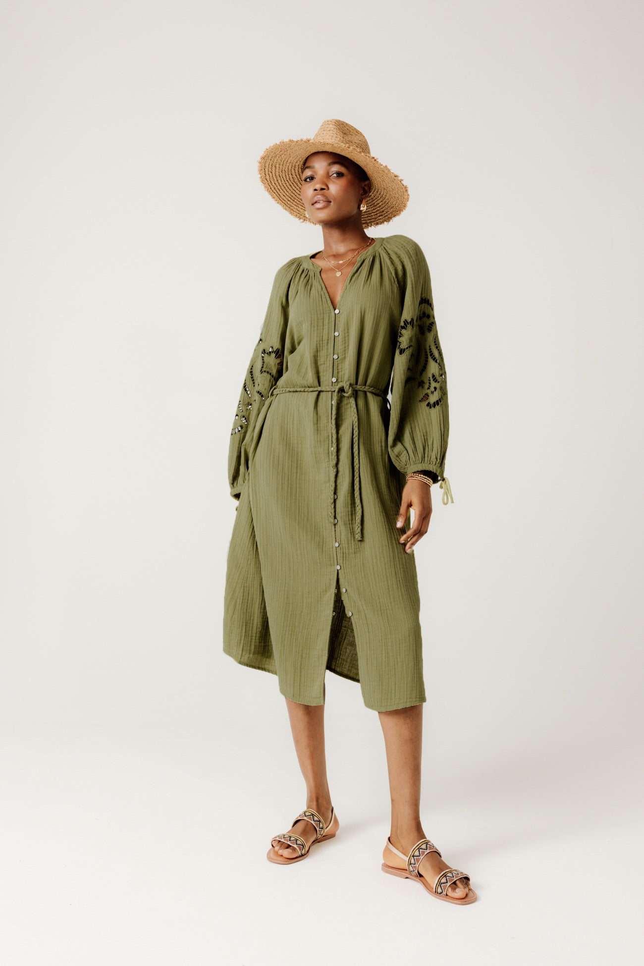 Robe-chemise en gaze de coton – Vert