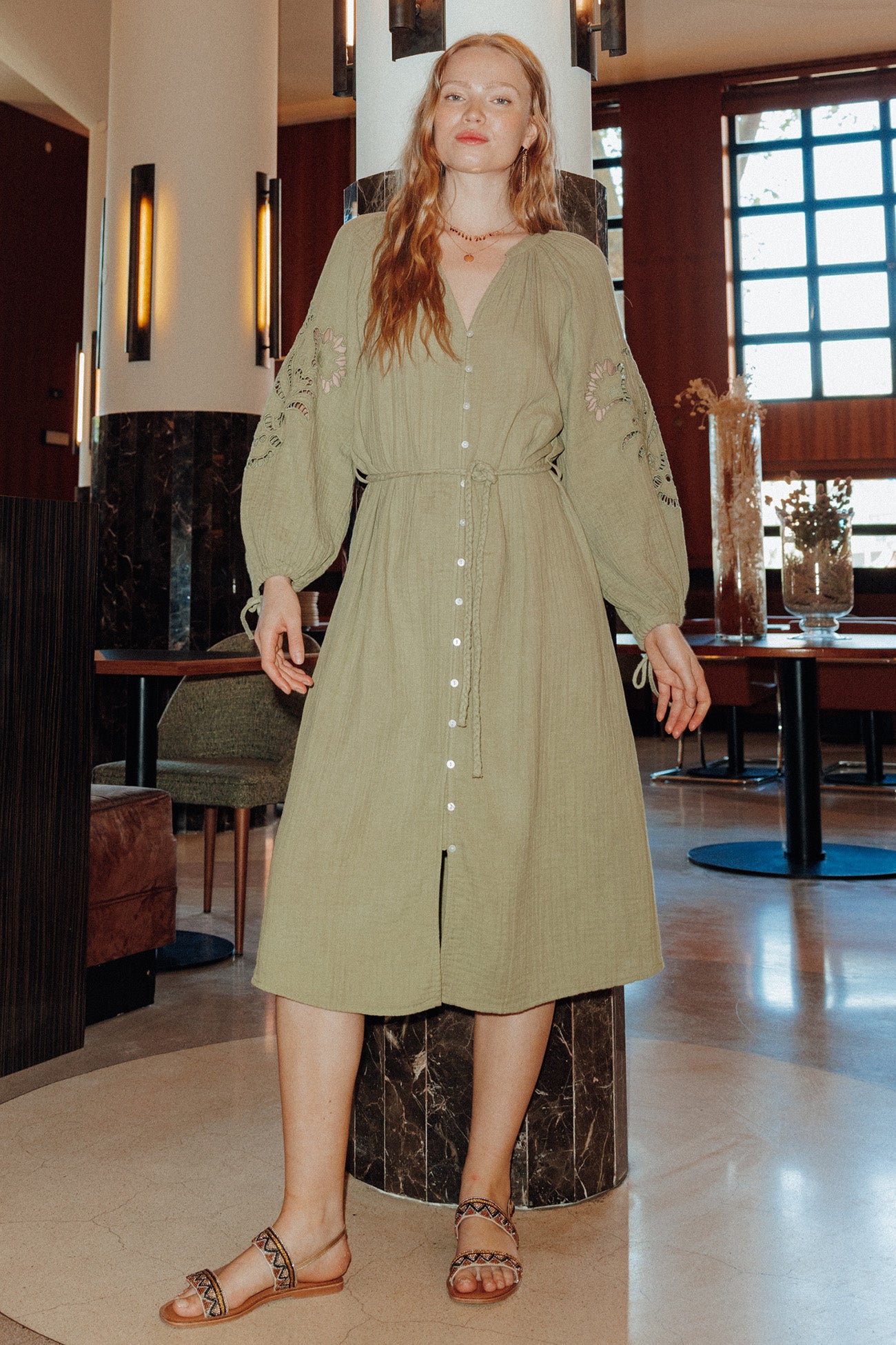 Robe-chemise en gaze de coton – Vert