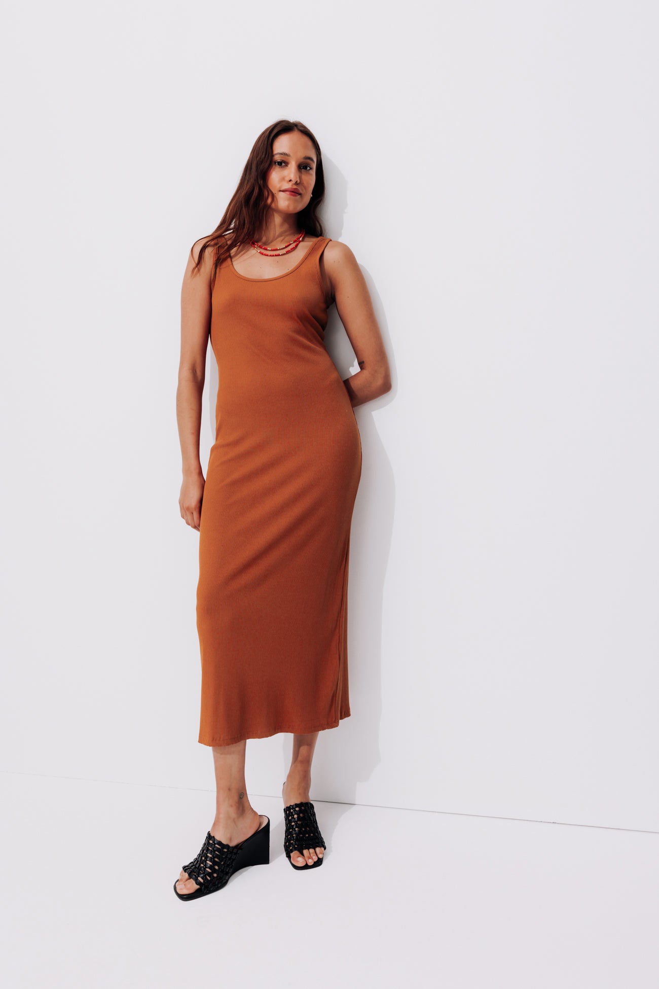 Robe-débardeur côtelée Femme - Terre de sienne – Image 2