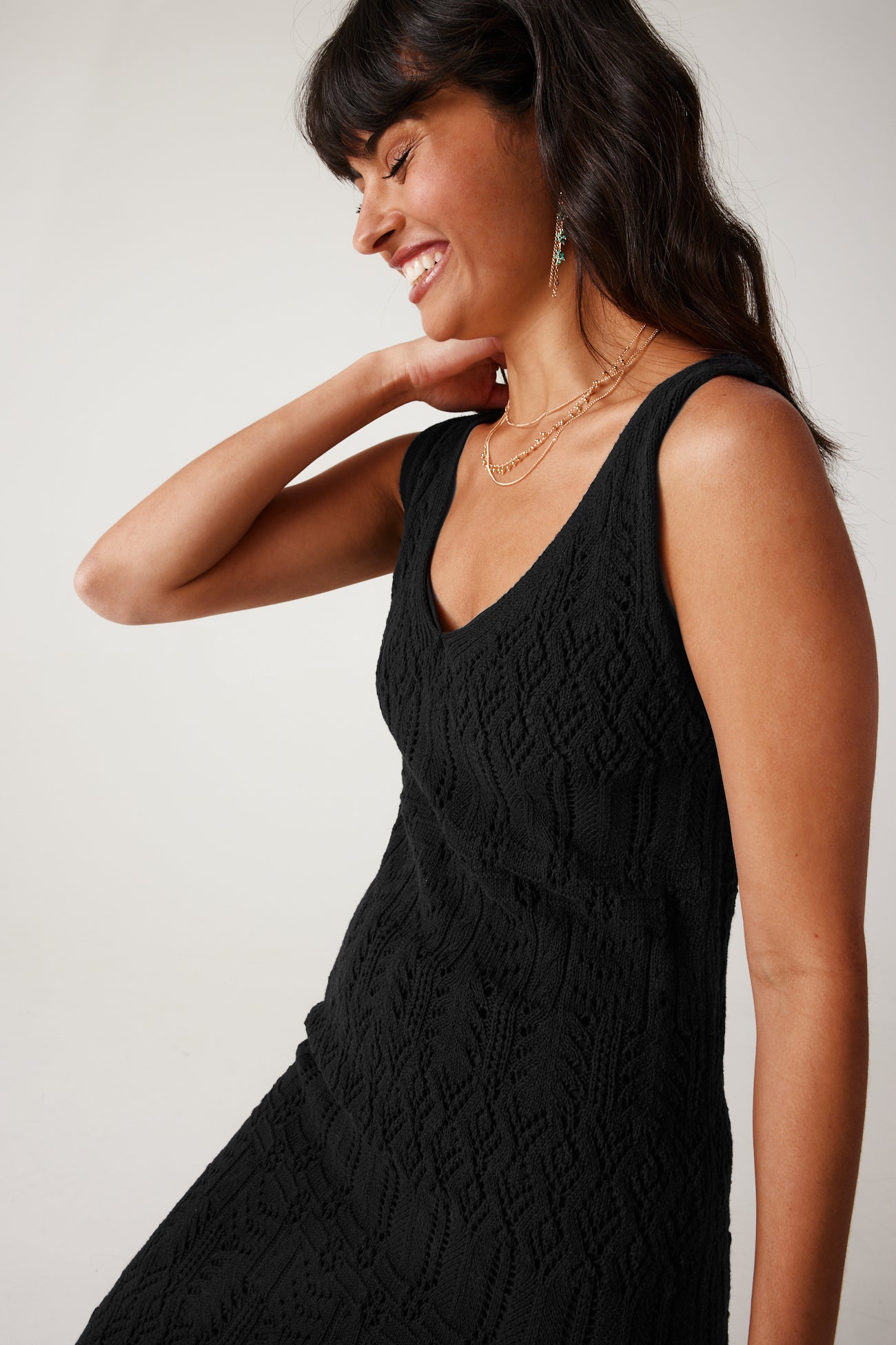 Robe en maille ajourée Femme - Noir – Image 4