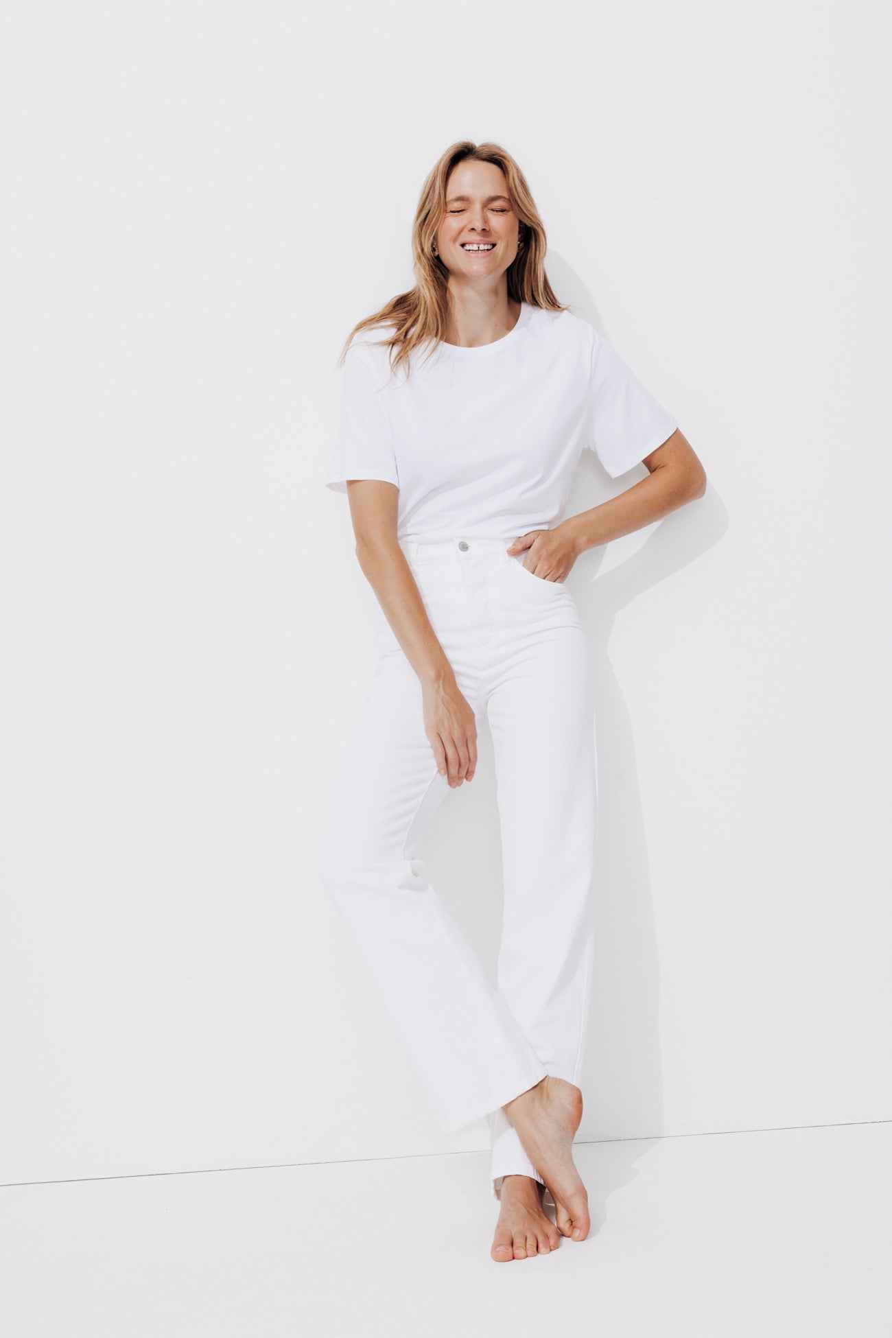 Jean blanc droit taille haute – Ecru