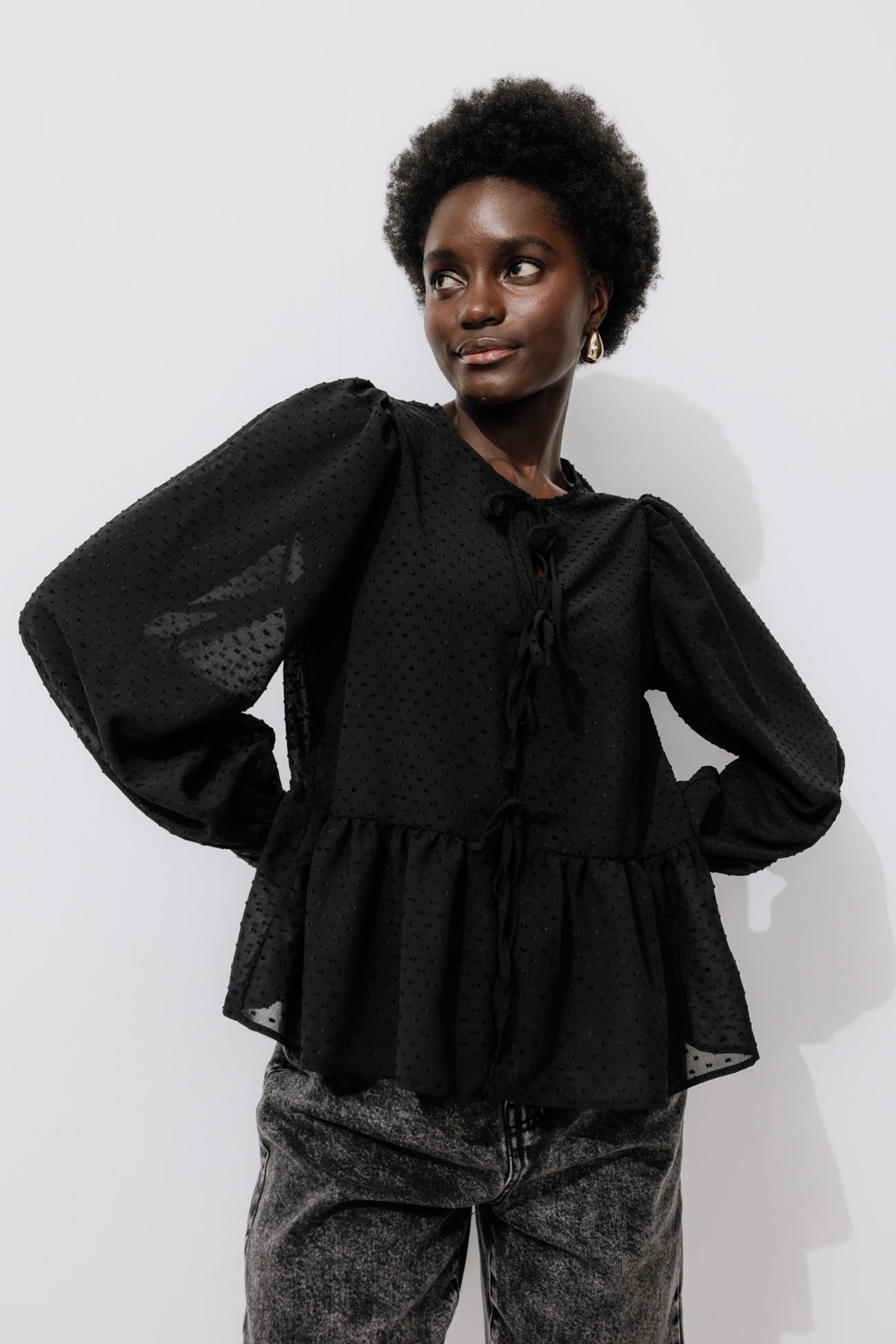 Chemisier plumetis noué Femme - Noir