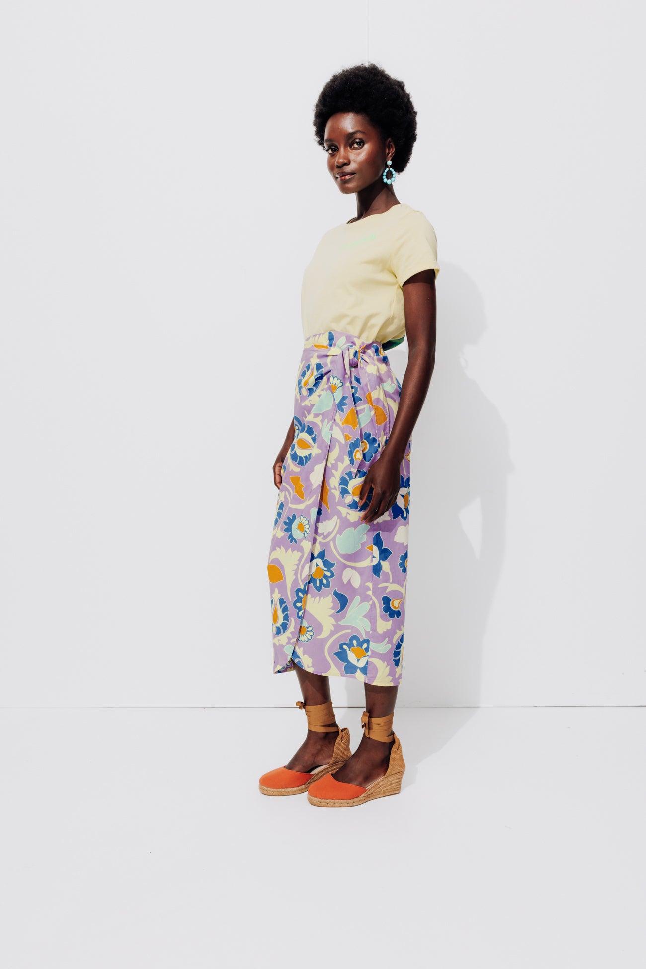 Jupe midi portefeuille Femme – Imprimé parme