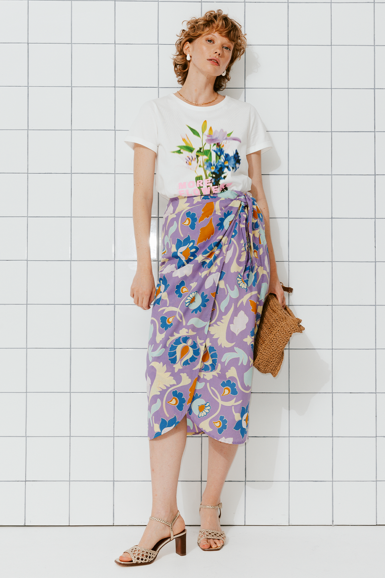 Jupe midi portefeuille Femme – Imprimé parme