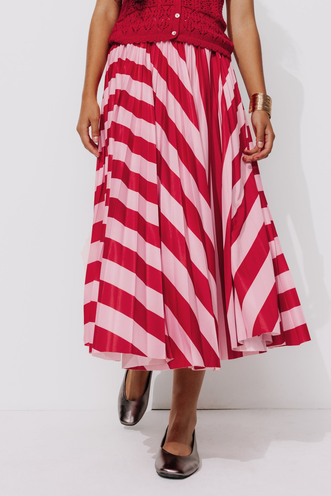 Jupe plissée imprimée Femme - Rayures multicolores – Image 2