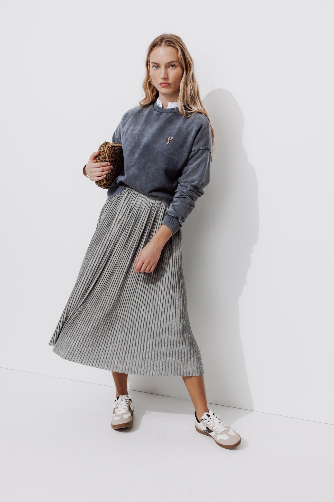 Jupe midi plissé Femme – Gris clair