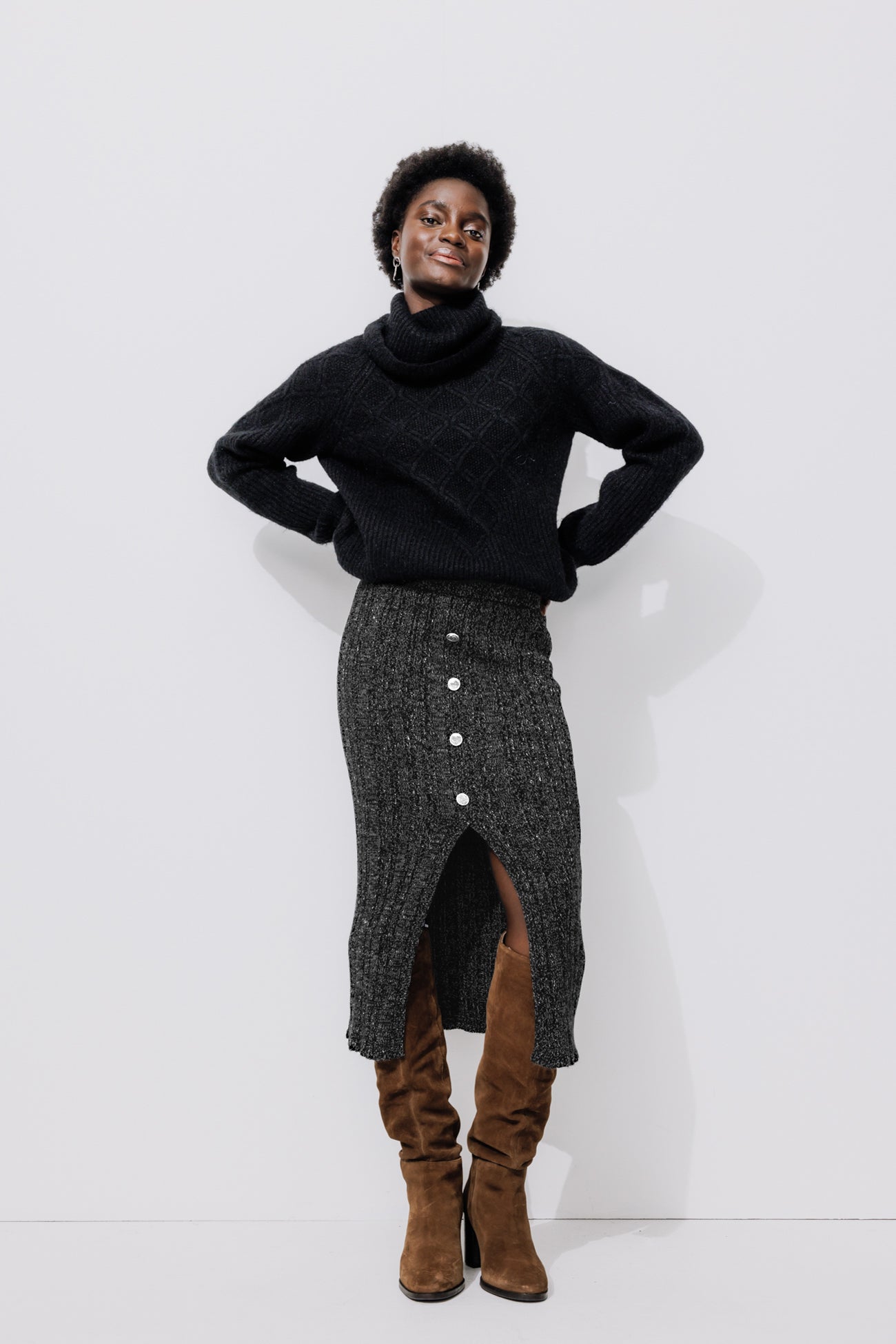 Jupe-tricot côtelée Femme - Noir – Image 2