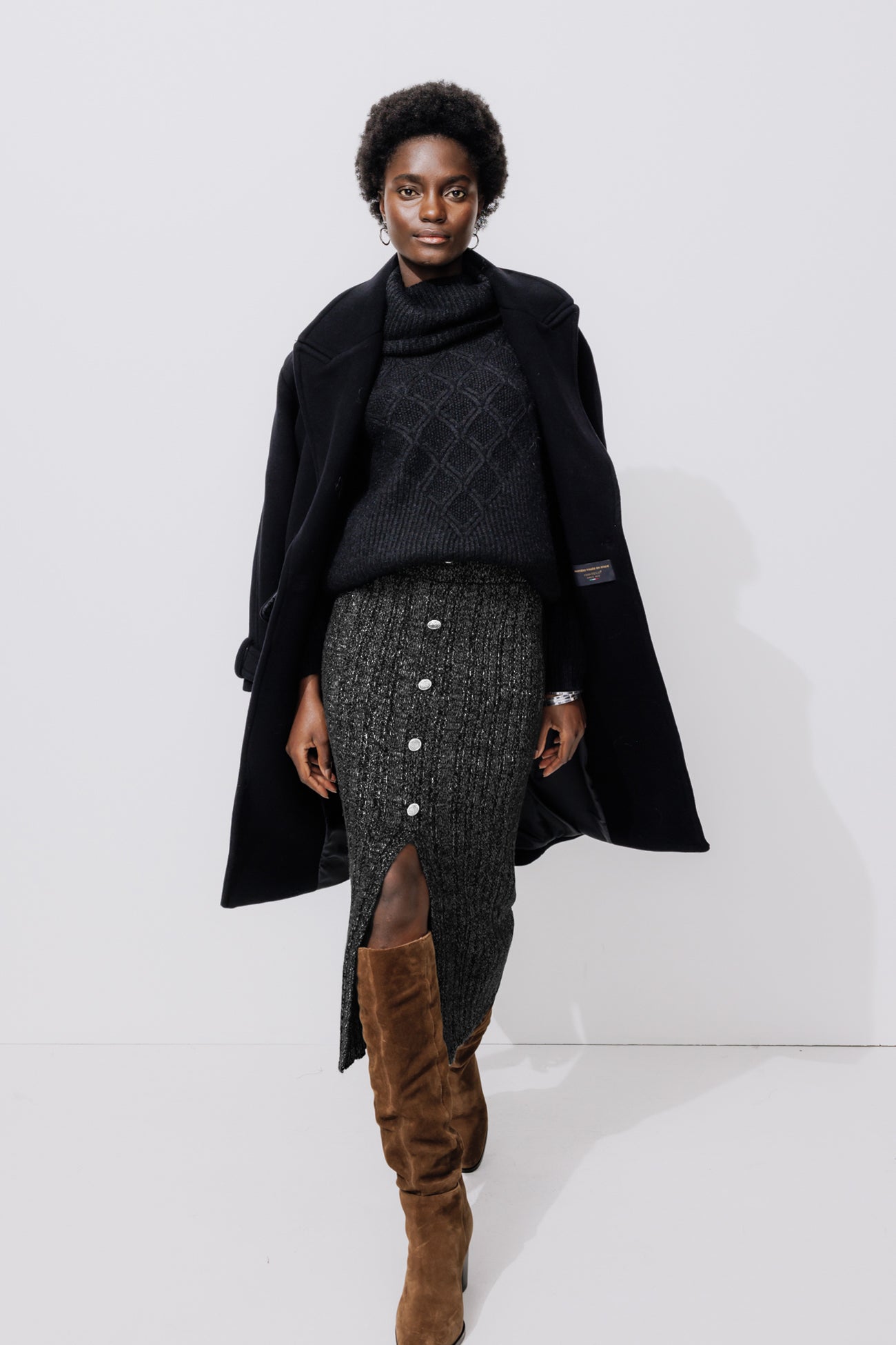 Jupe-tricot côtelée Femme - Noir
