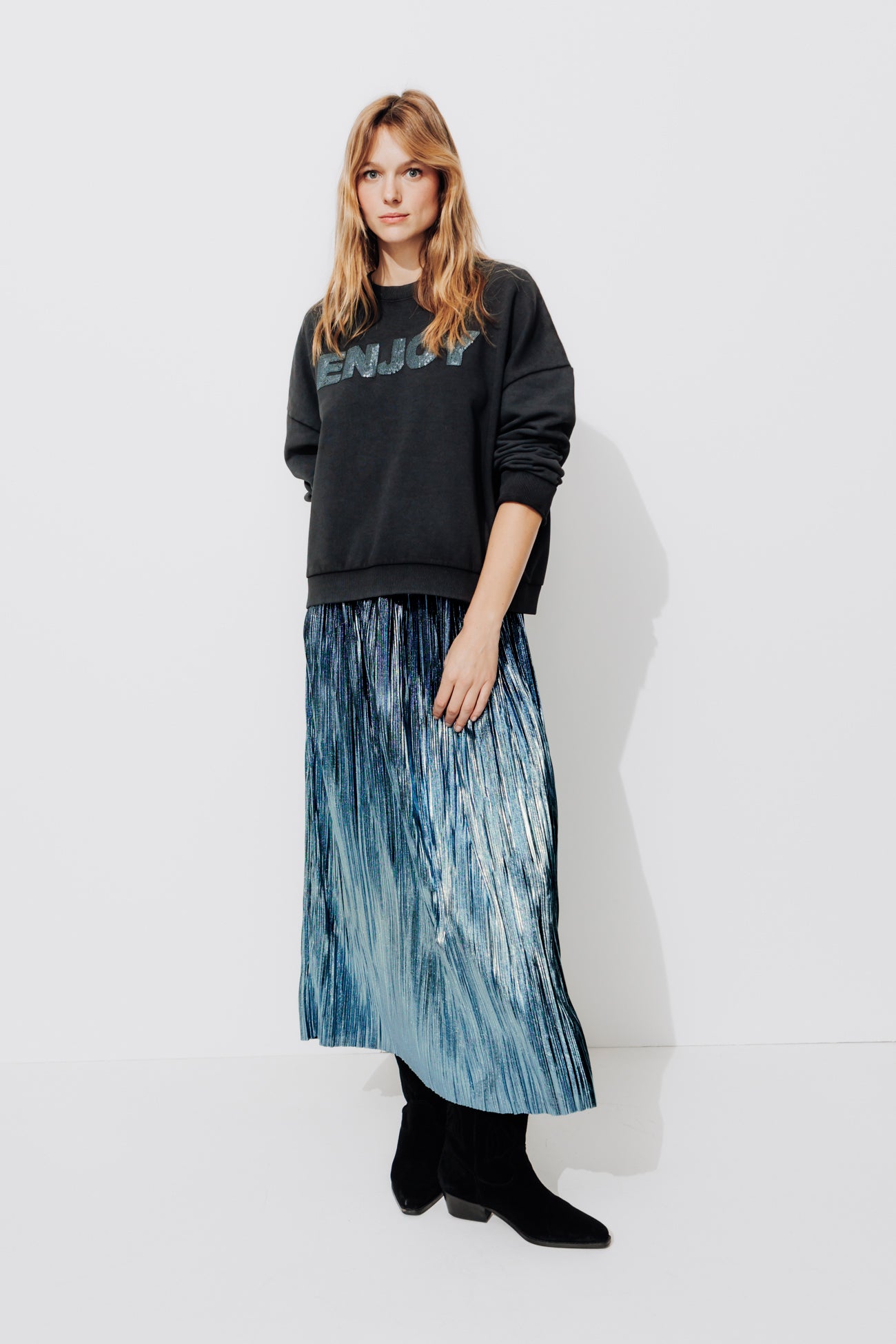 Jupe midi lamée Femme - Bleu – Image 2