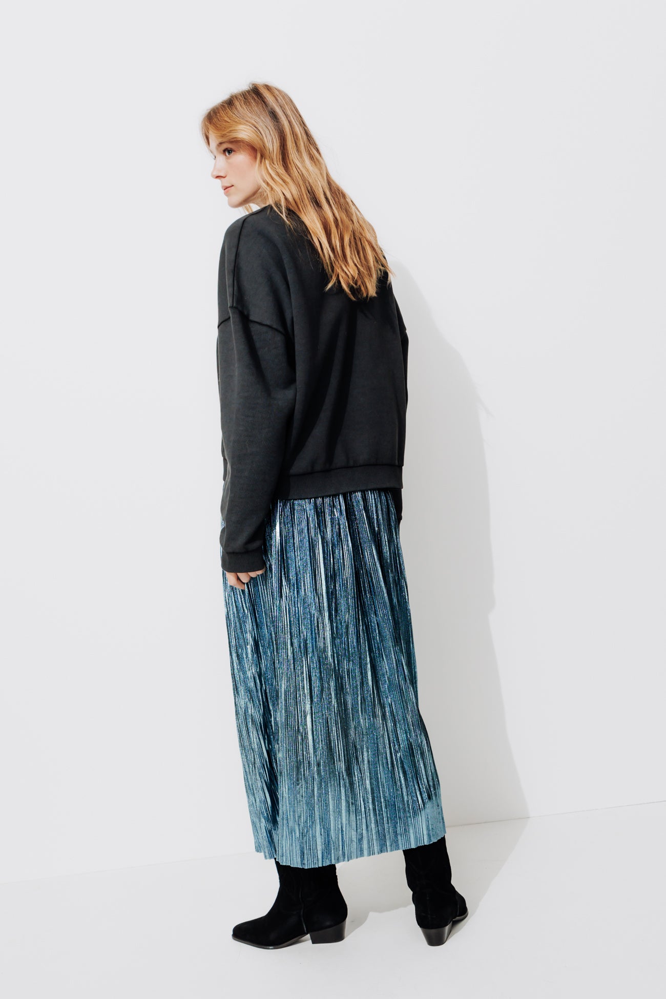 Jupe midi lamée Femme - Bleu – Image 3