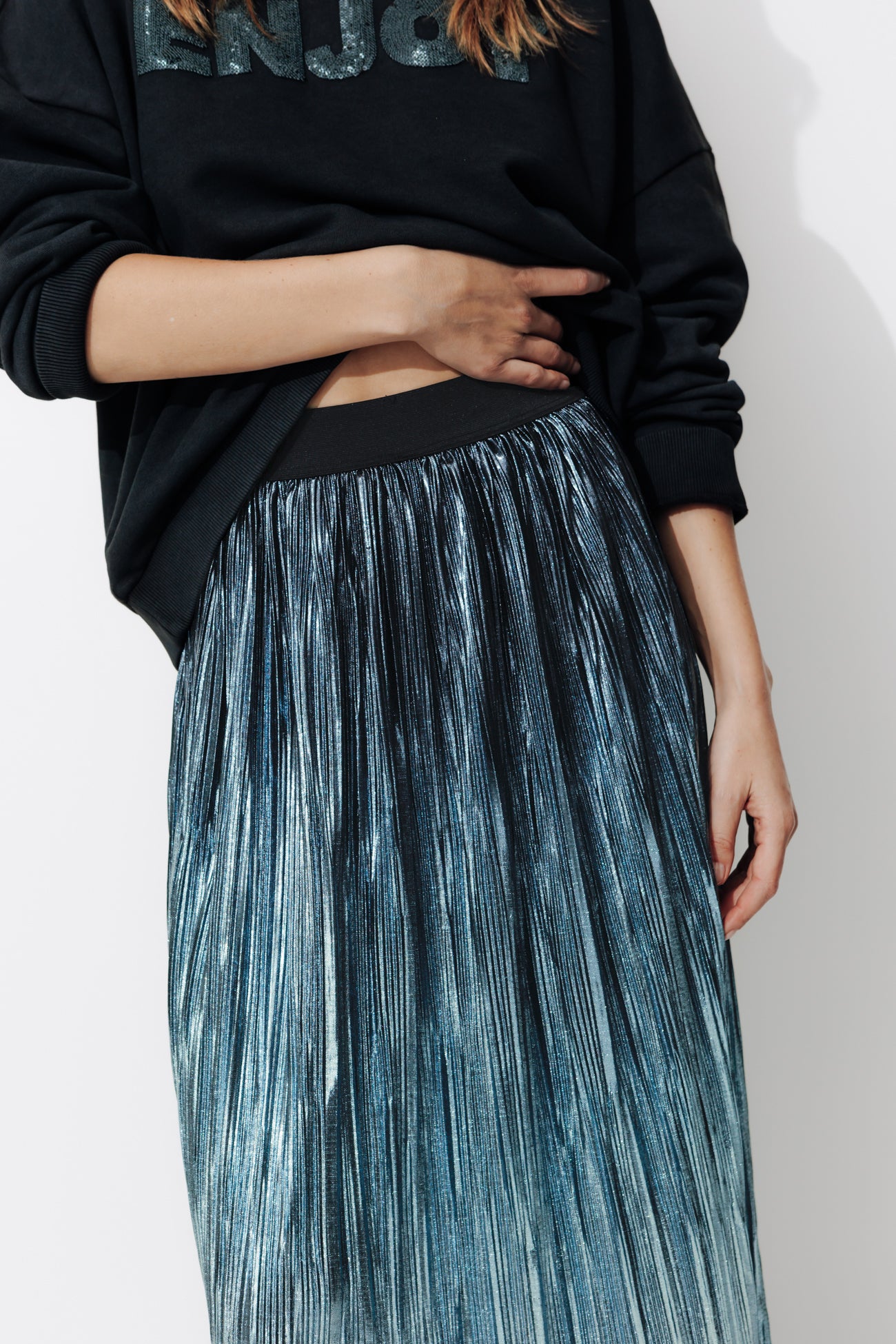 Jupe midi lamée Femme - Bleu – Image 4