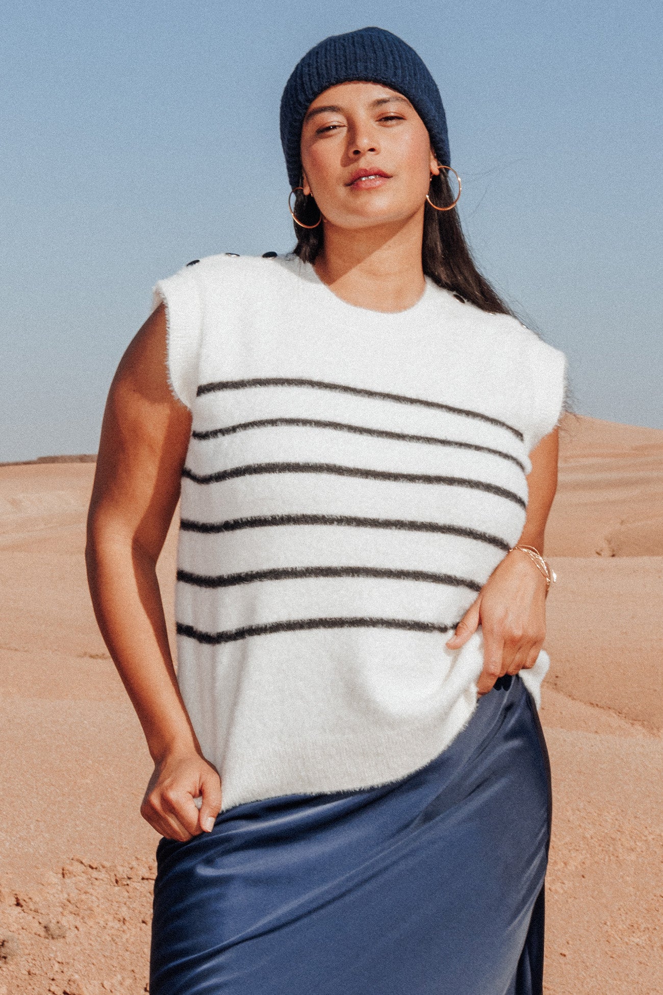 Pull marinière sans manches - Rayé marine
