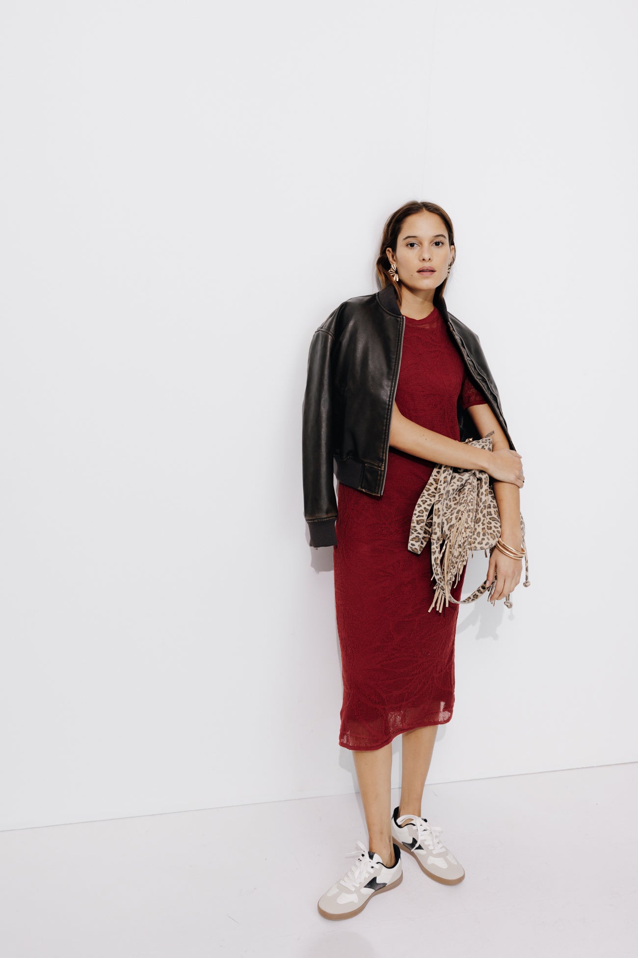 Robe midi en crochet Femme – Rouge foncé