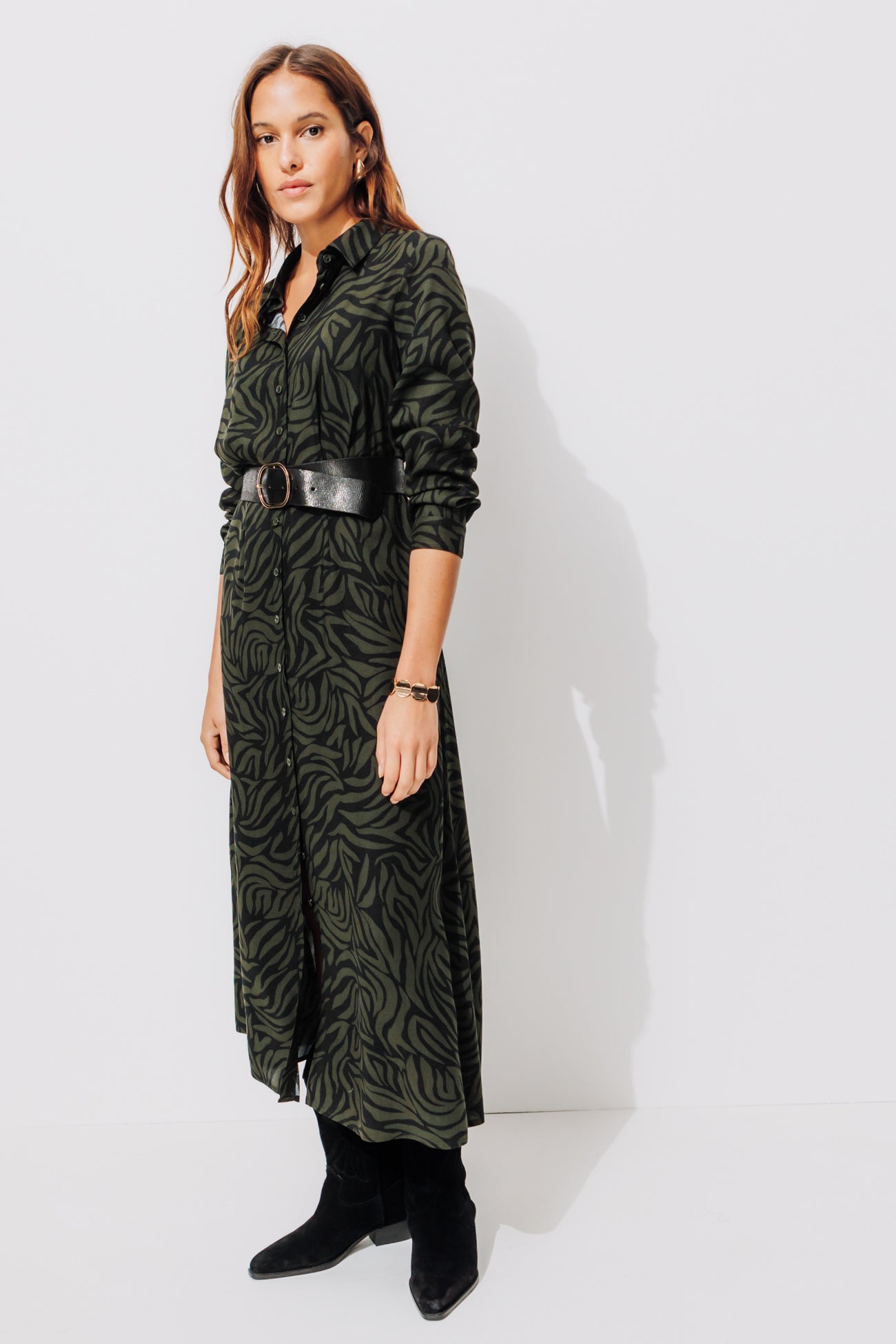 Robe longue imprimée Femme - Imprimé kaki – Image 2