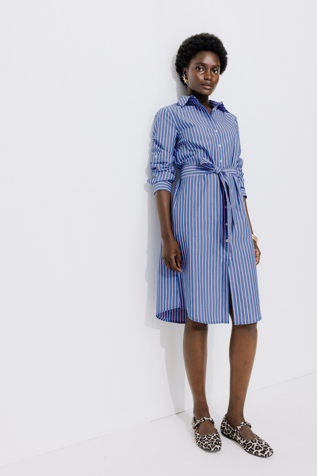 Robe-chemise rayée écoconçue – Rayé bleu