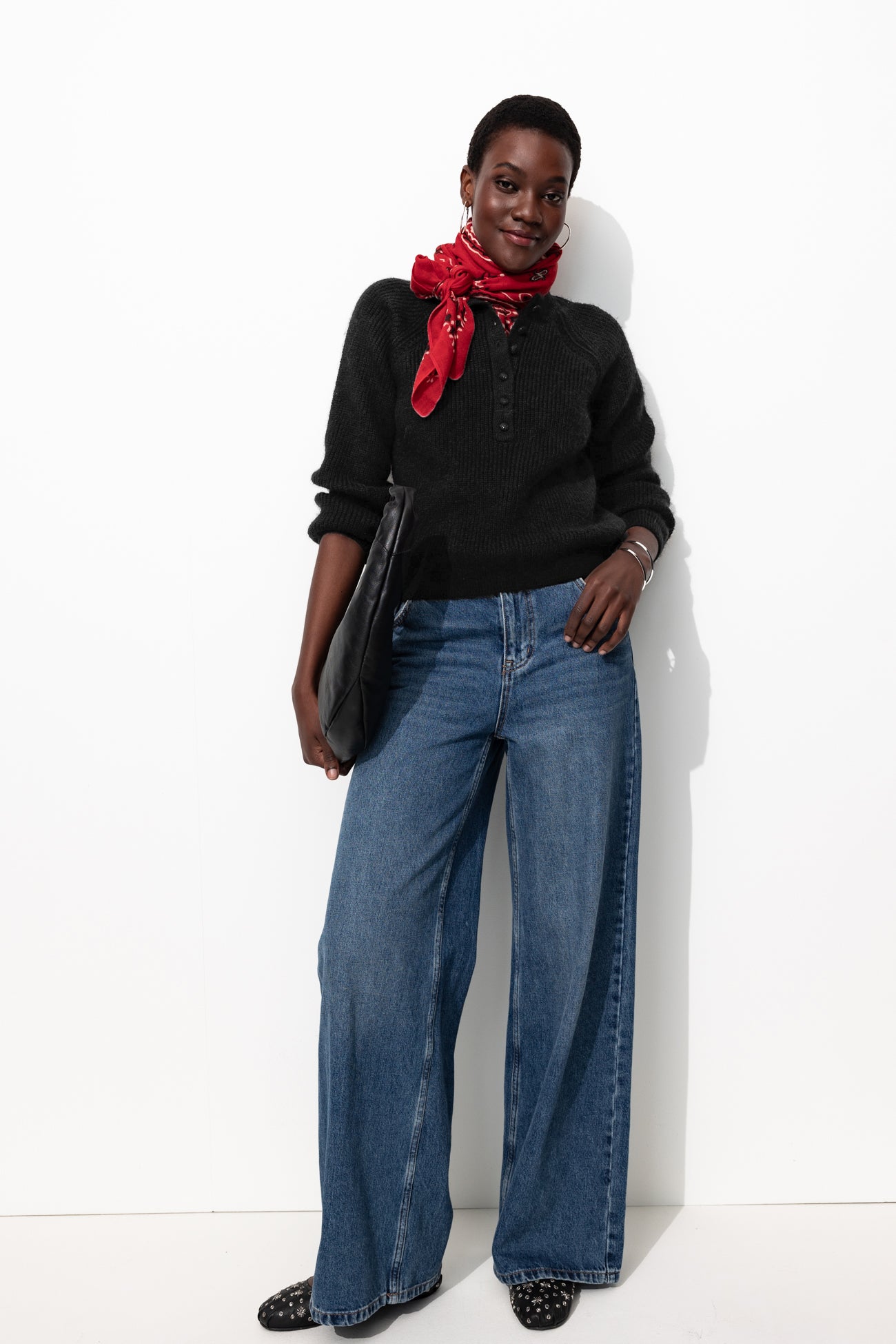 Pull côtelé boutonné Femme - Noir – Image 2