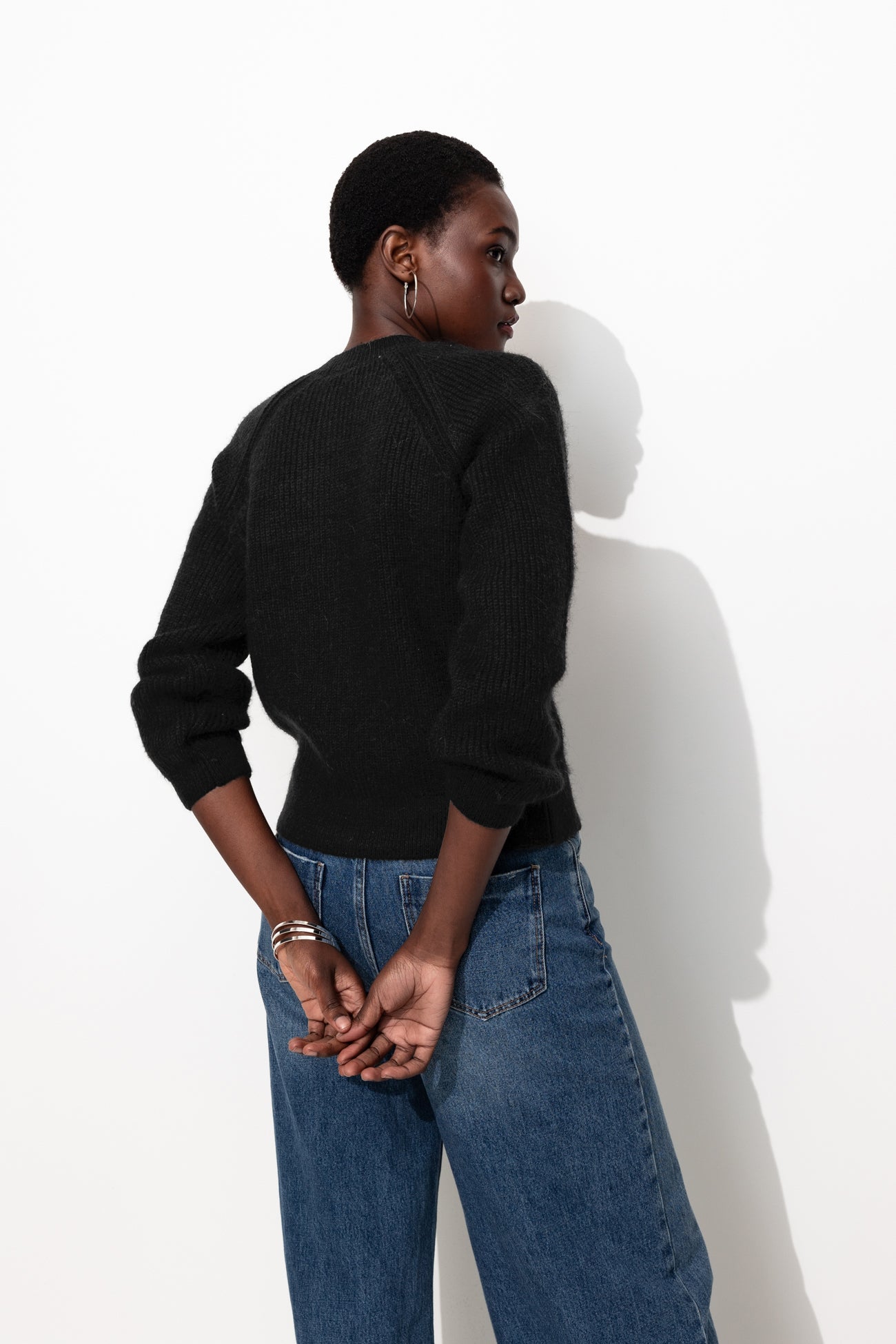 Pull côtelé boutonné Femme - Noir – Image 3
