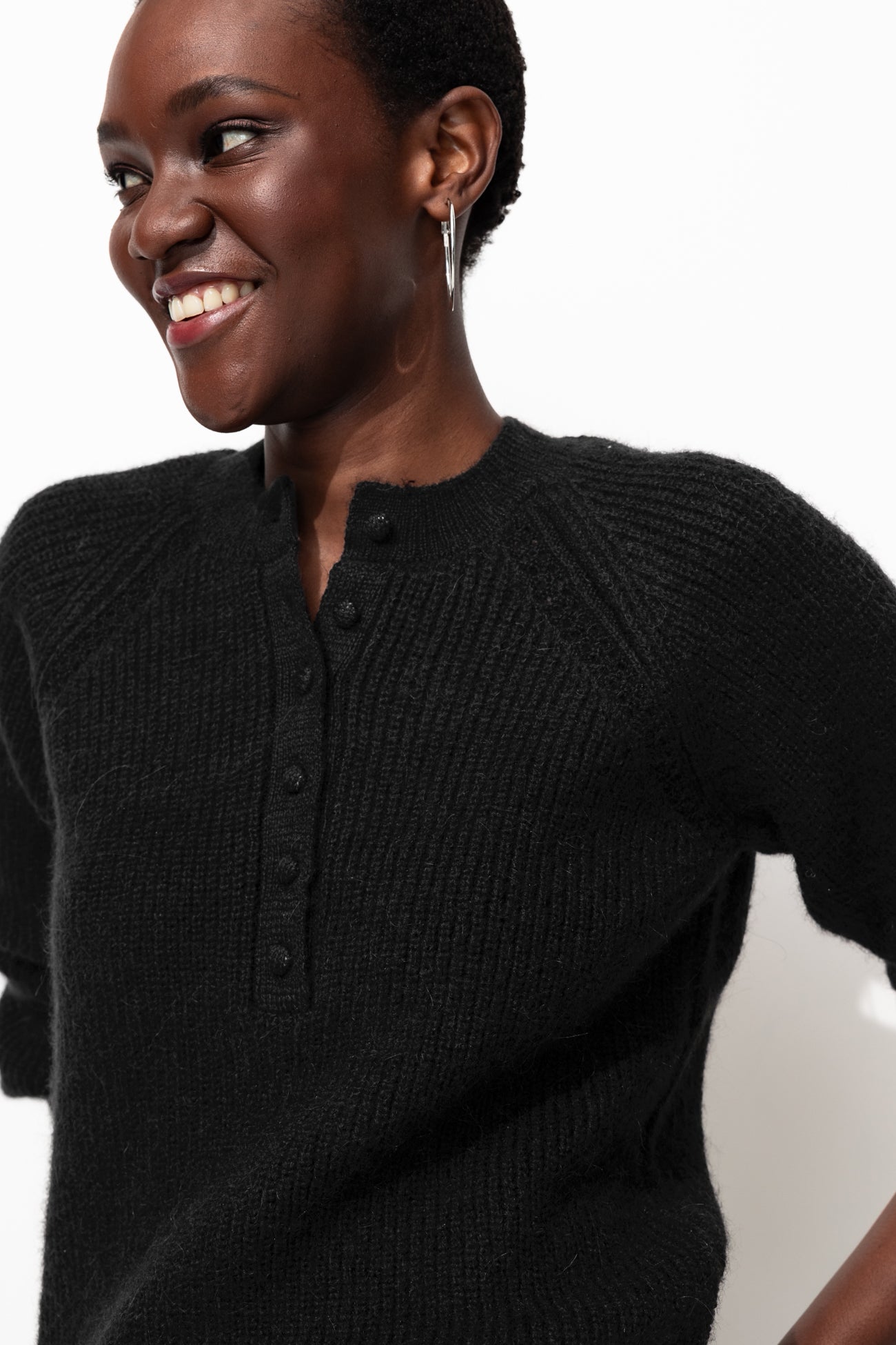 Pull côtelé boutonné Femme - Noir – Image 4