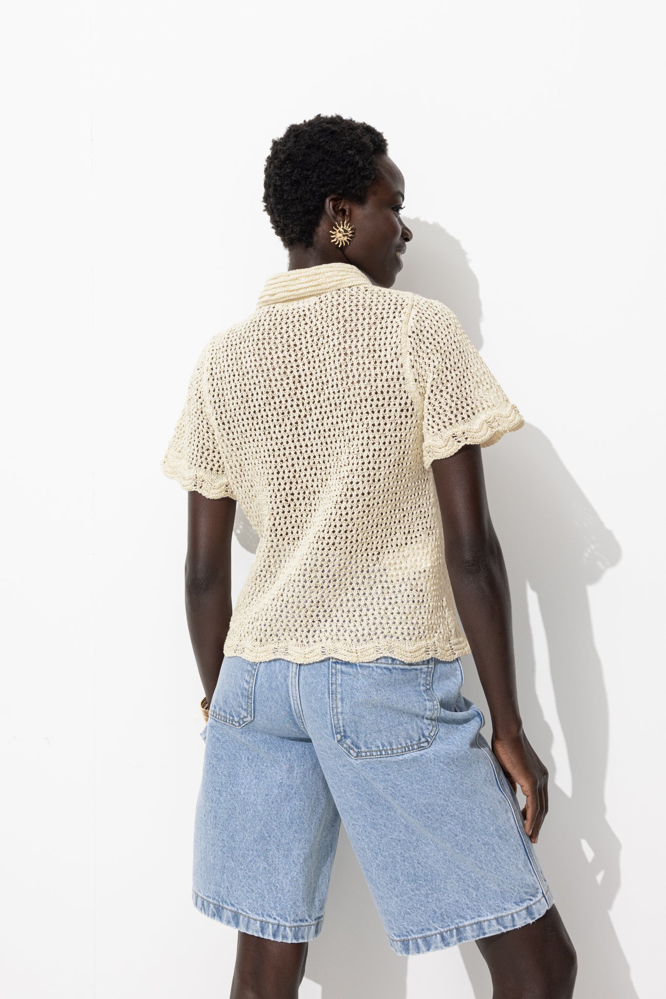 Pull polo en crochet Femme - Ecru – Image 3