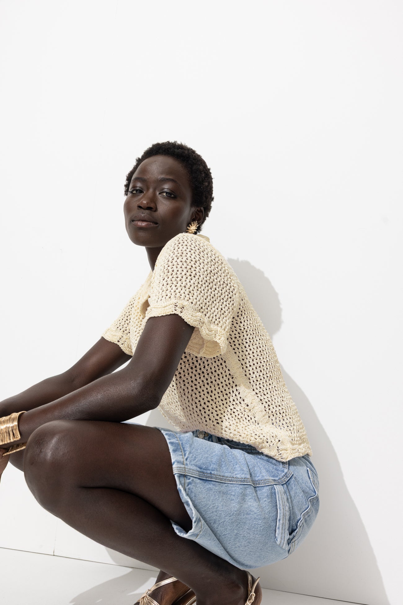 Pull polo en crochet Femme - Ecru – Image 4