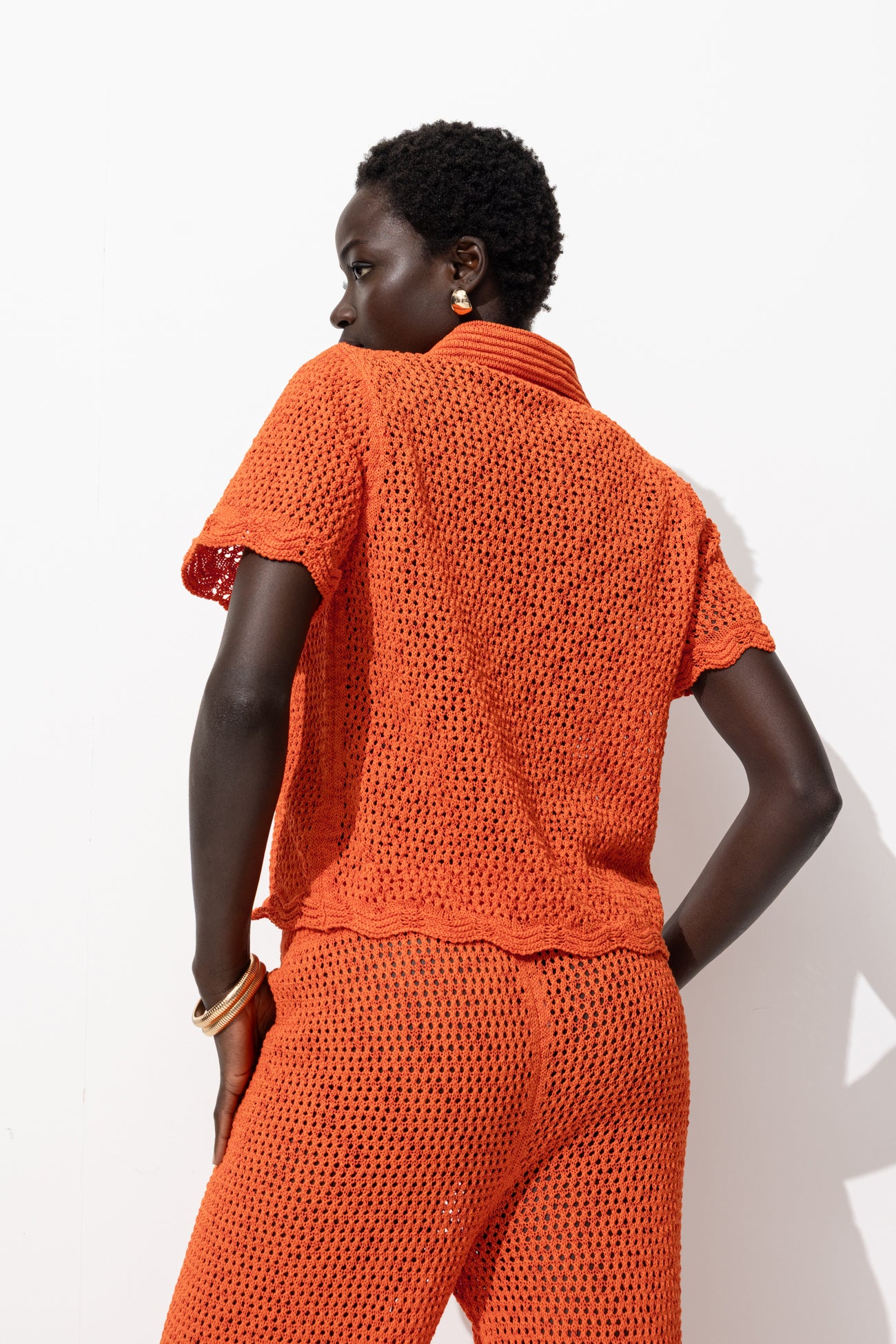 Pull polo en crochet Femme - Corail – Image 3