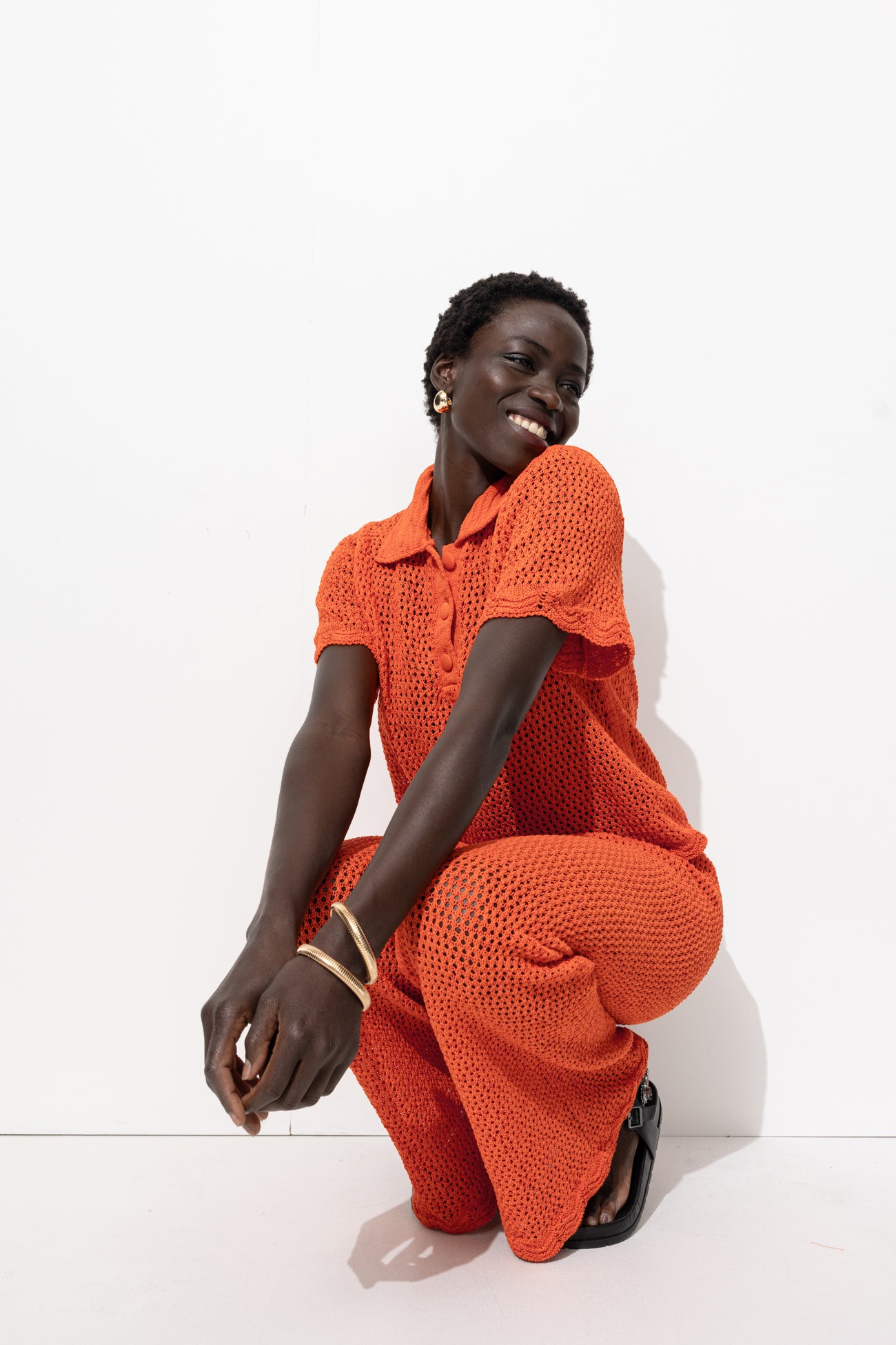 Pull polo en crochet Femme - Corail – Image 4