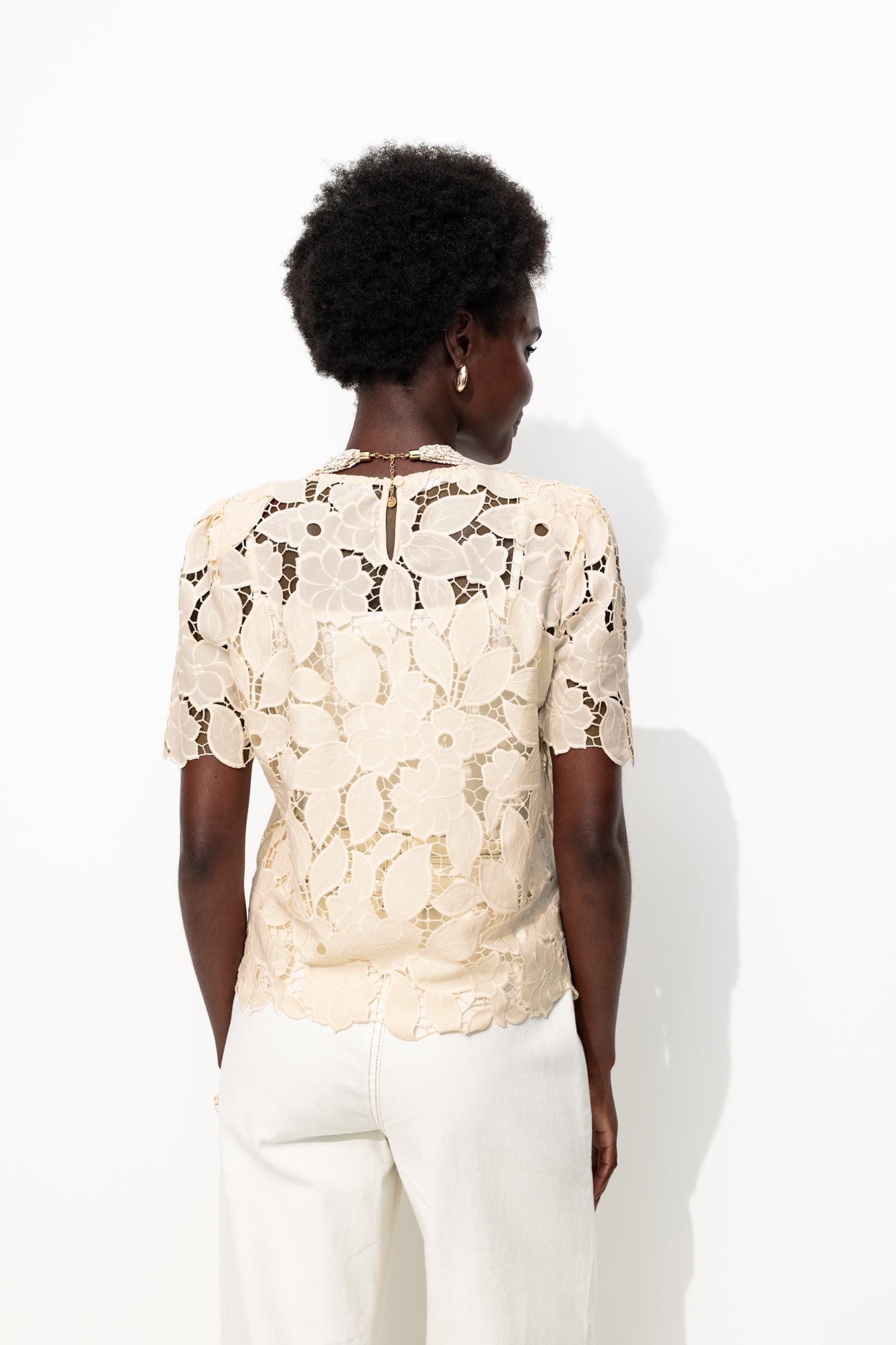 Blouse en guipure Femme - Beige