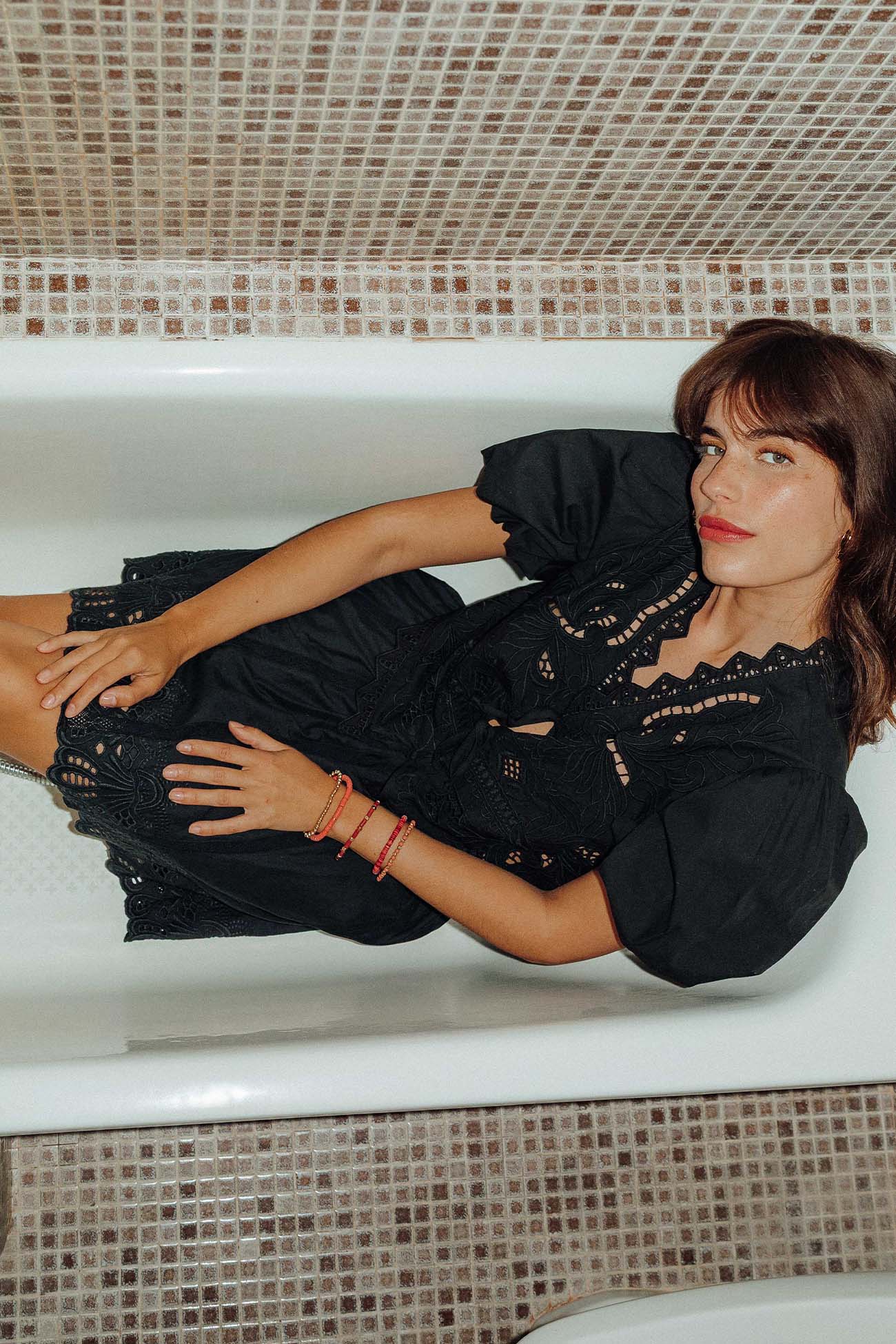 Chemisier cropped brodé Femme - Noir