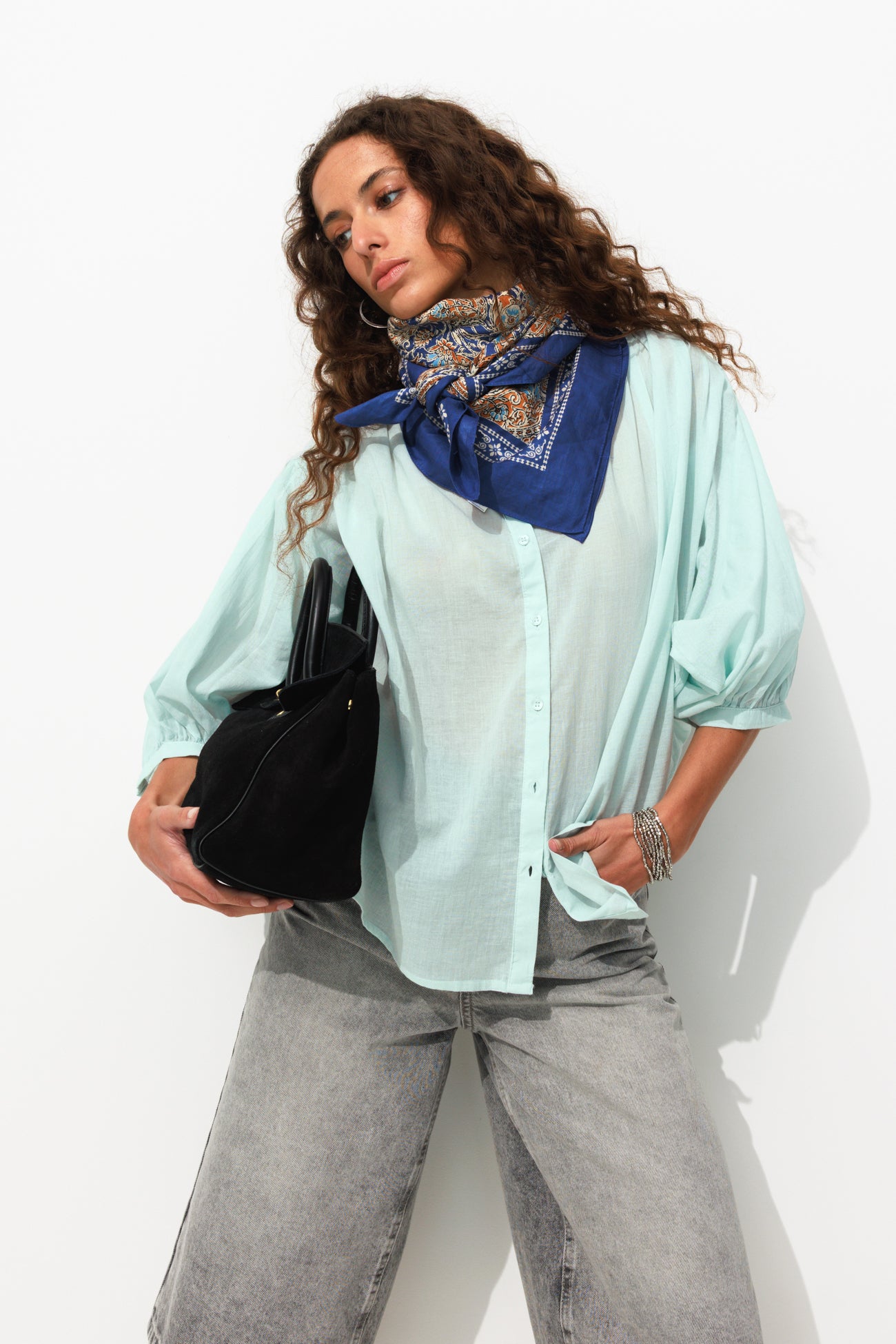 Chemise manches ballon Femme - Vert clair