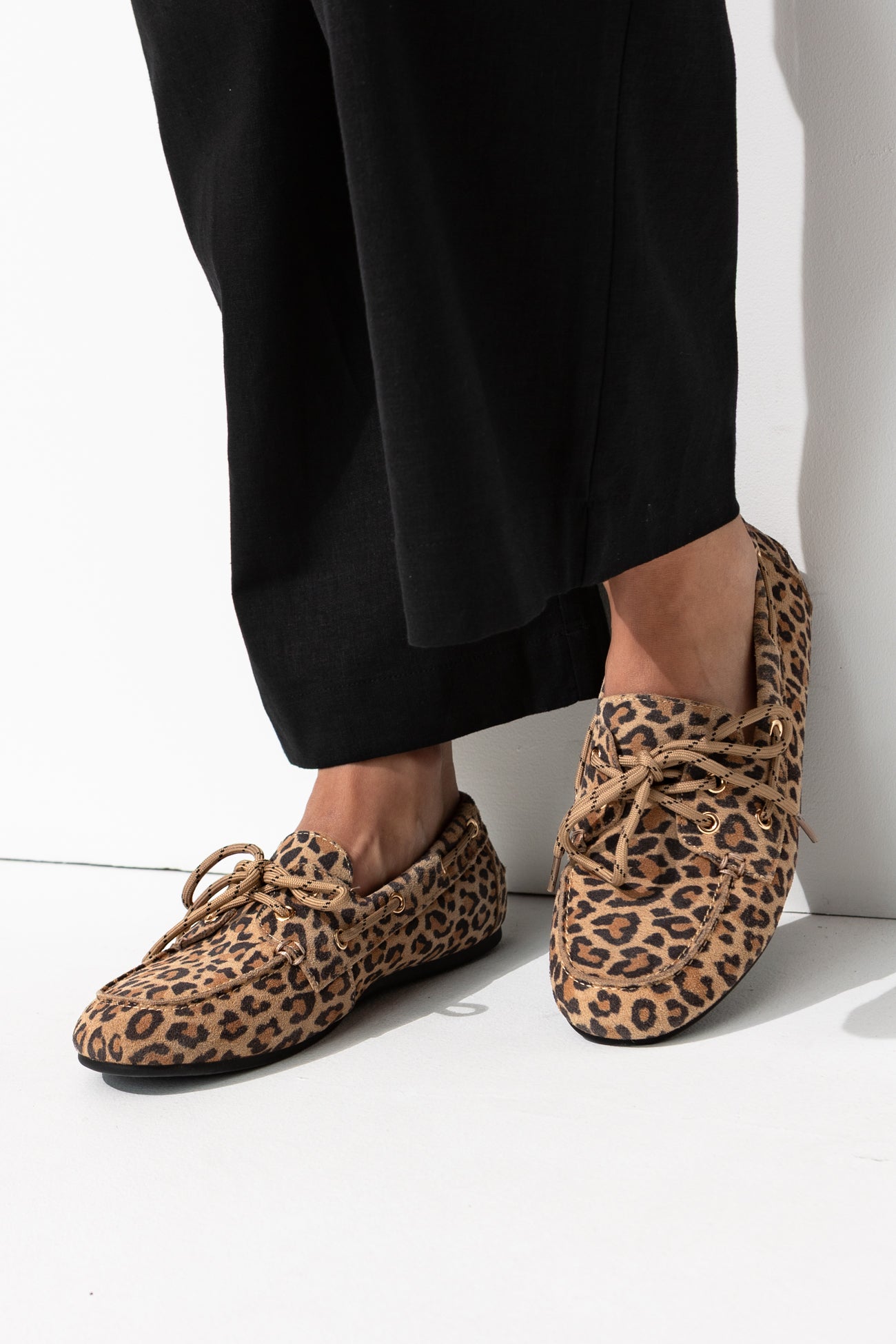 Mocassins cuir suédé léopard - Imprimé camel