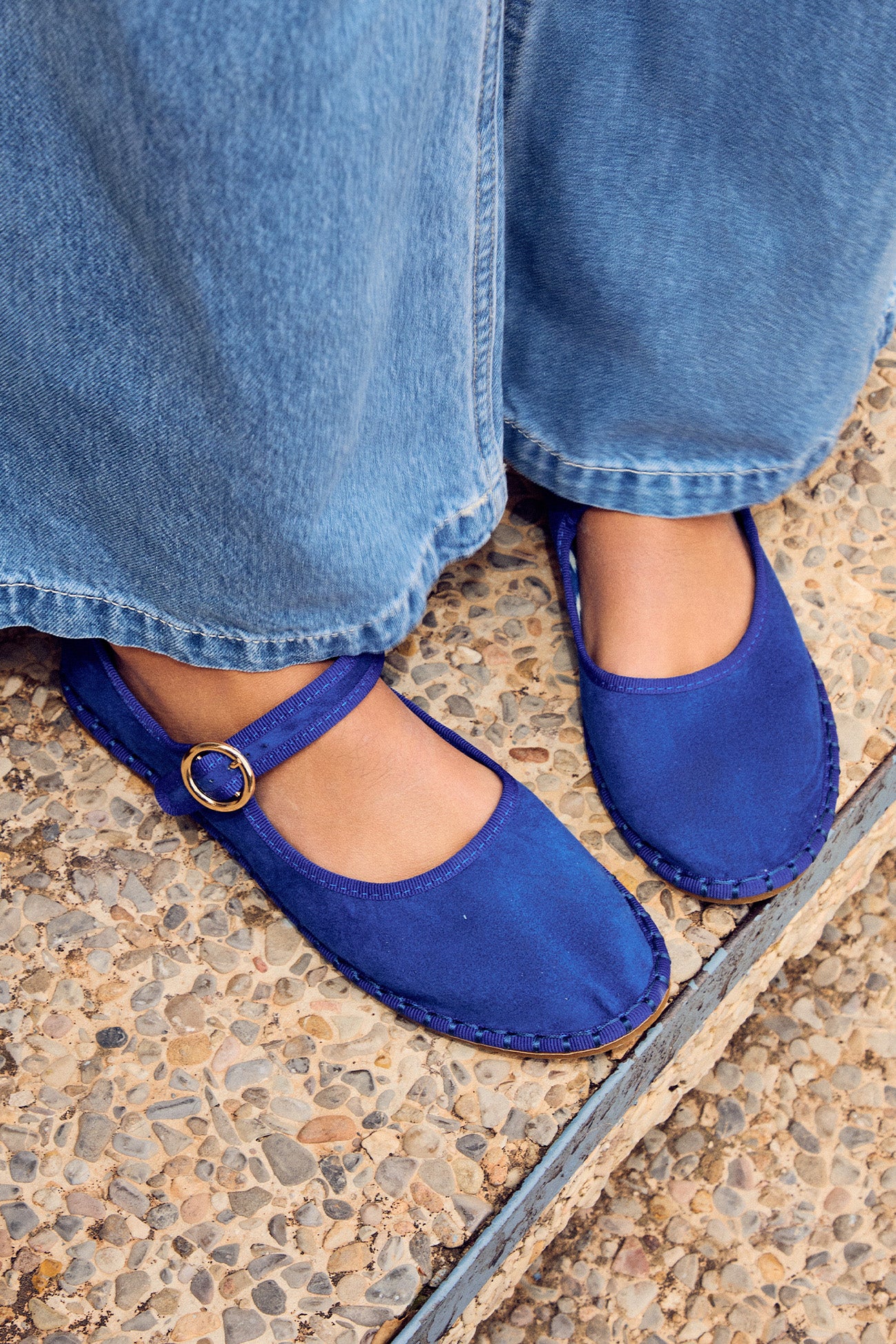 Babies en velours uni Femme - Bleu