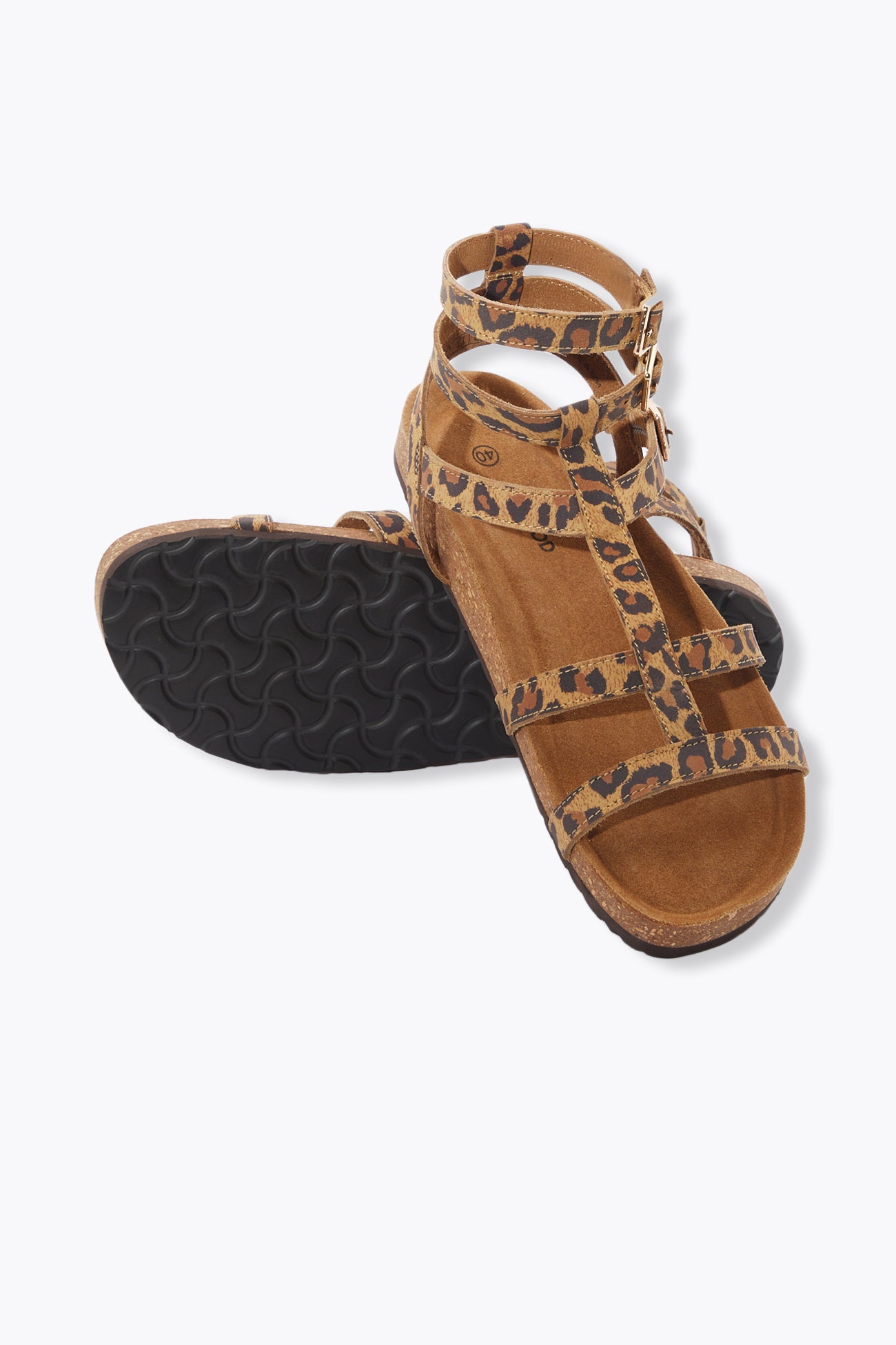 Sandales léopard en cuir Femme - Imprimé camel – Image 2