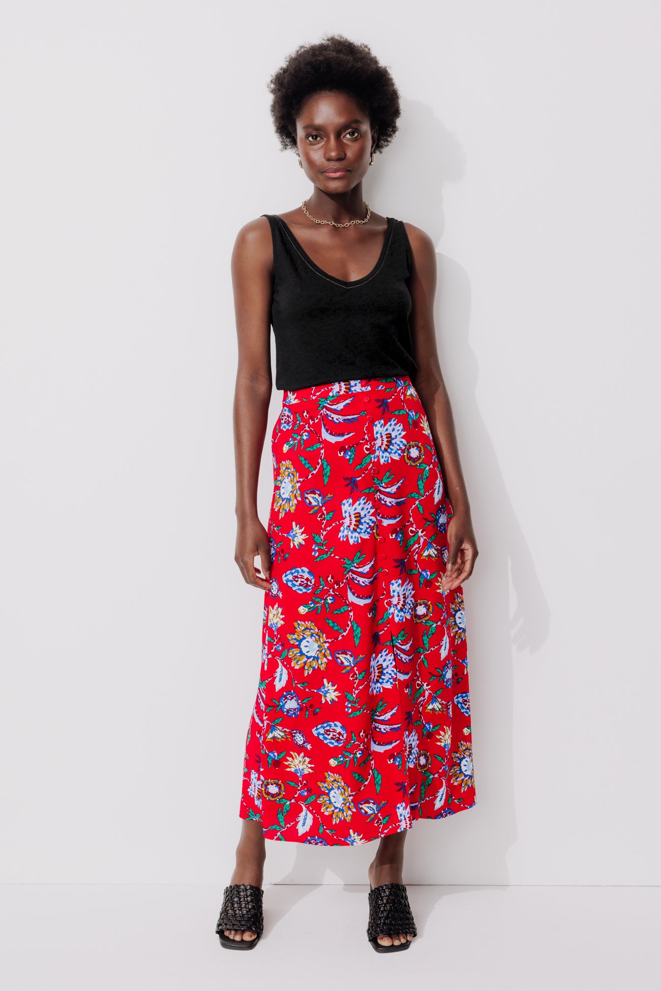 Débardeur col V en coton Femme - Noir