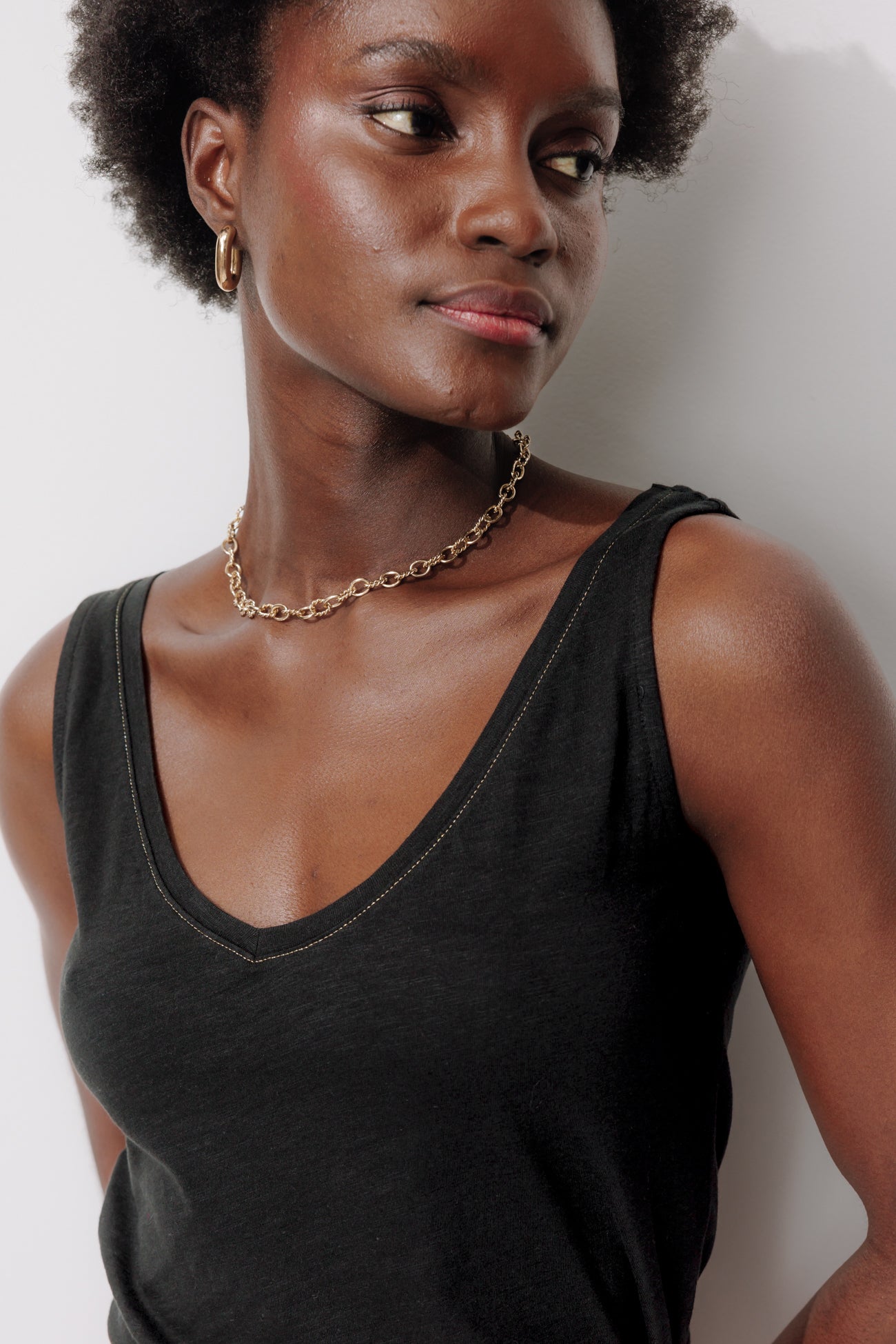 Débardeur col V en coton Femme - Noir – Image 4